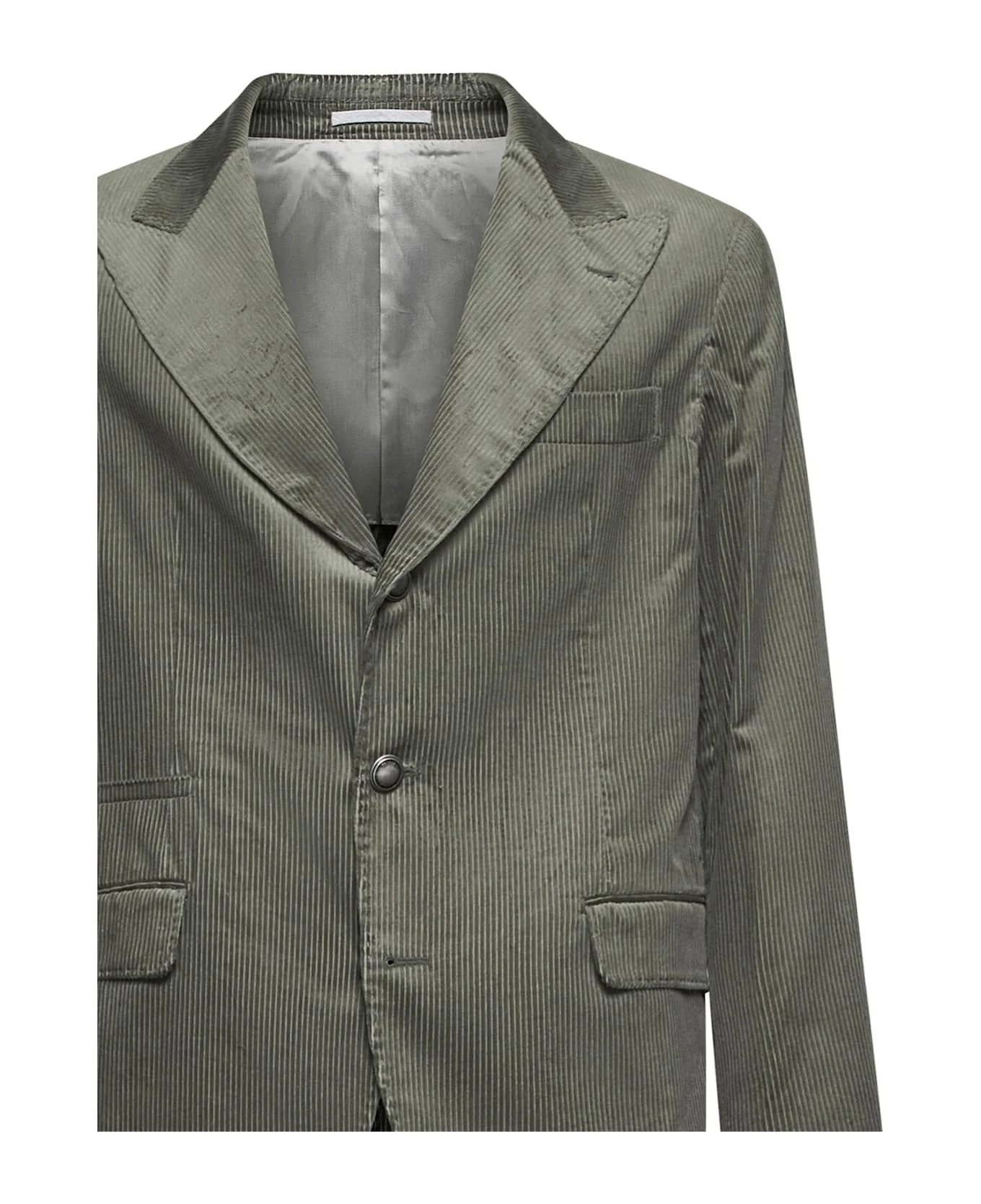 BRUNELLO CUCINELLI MEN'S OLIVE PINSTRIPE DECONSTRUCTED BLAZER - Image 3