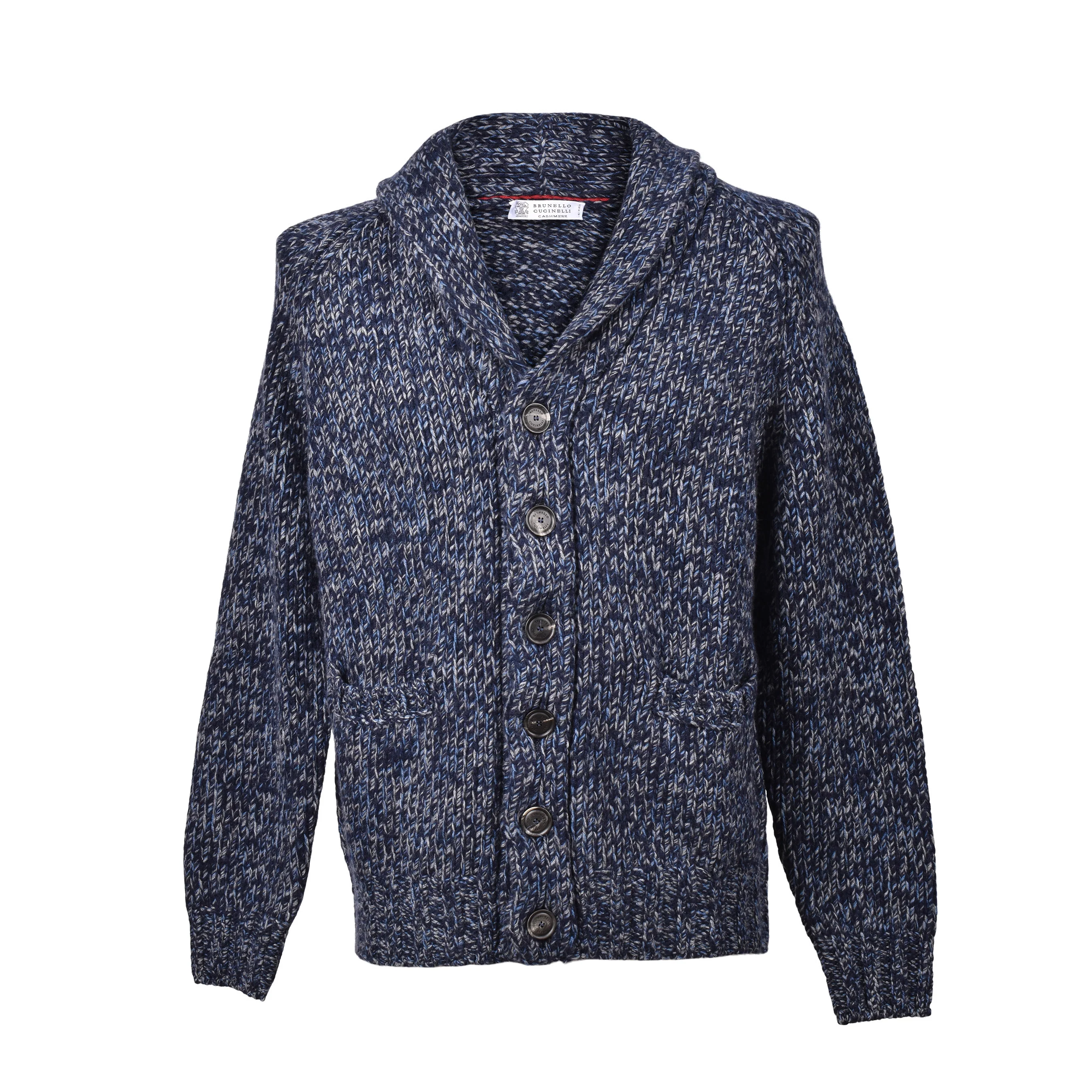 BRUNELLO CUCINELLI MEN'S BLUE CASHMERE BLEND KNIT CARDIGAN