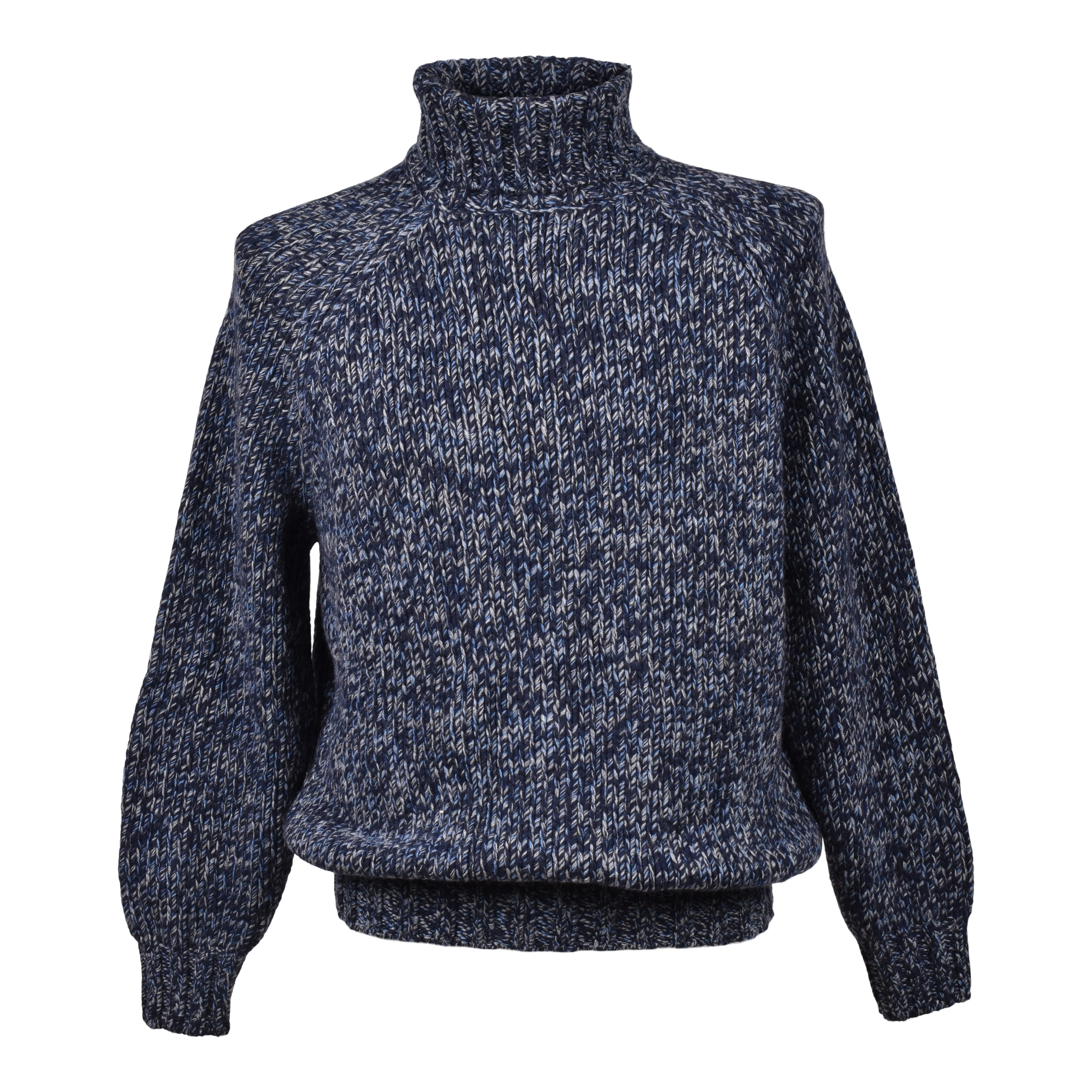 BRUNELLO CUCINELLI MEN'S BLUE CASHMERE BLEND TURTLENECK SWEATER