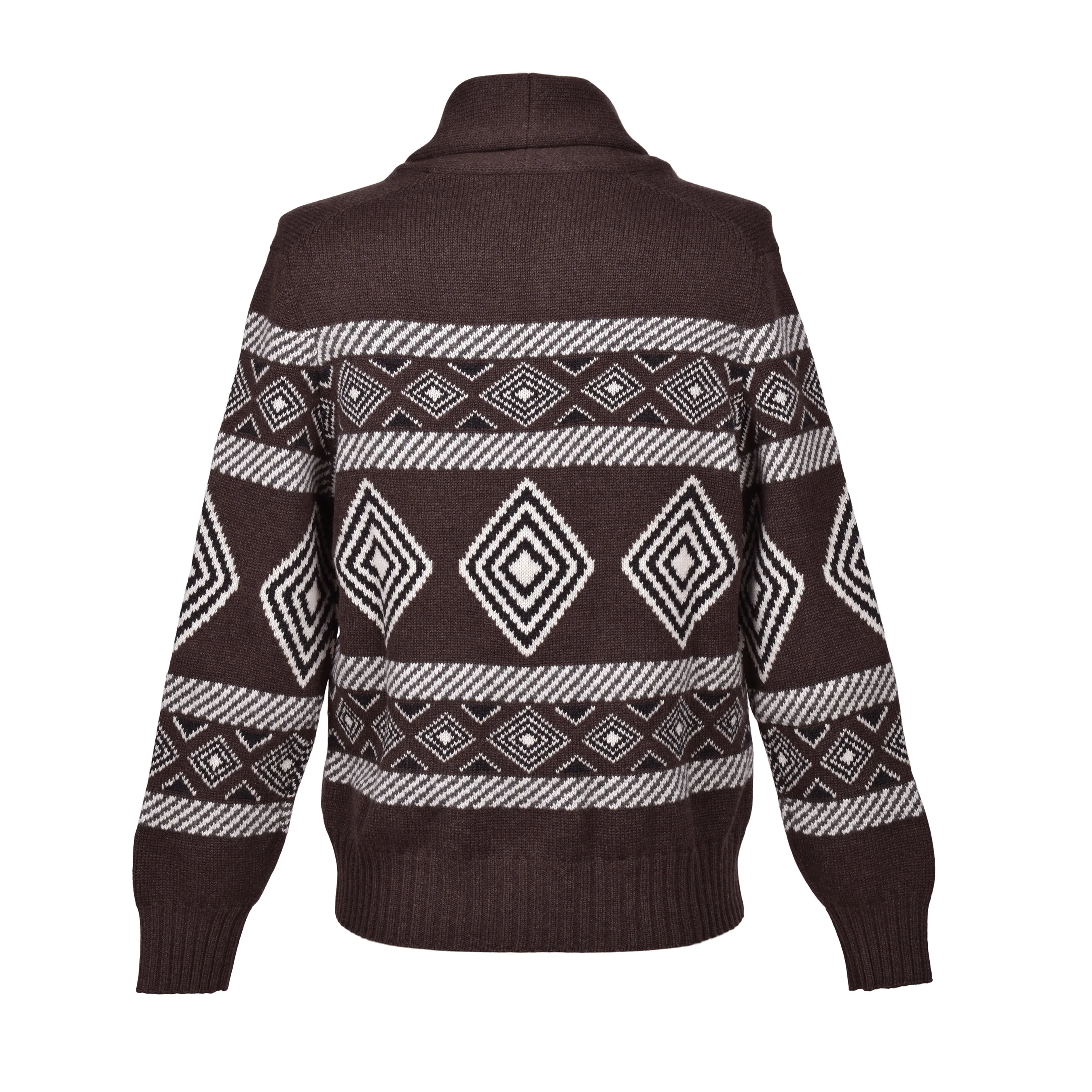BRUNELLO CUCINELLI MEN'S BROWN CASHMERE PATTERNED CARDIGAN SWEATER - Image 2