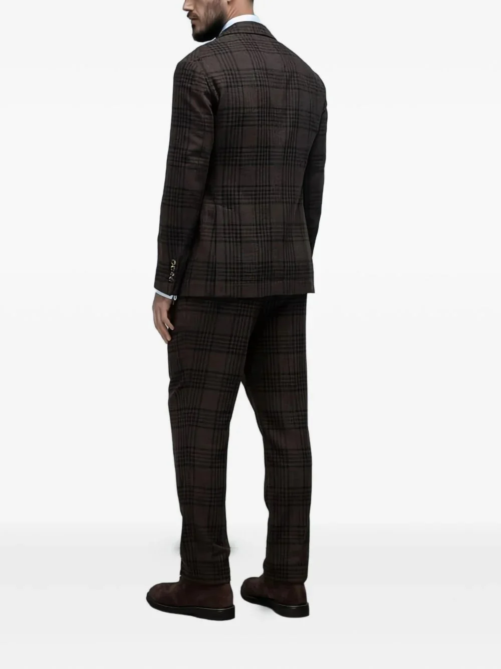 BRUNELLO CUCINELLI MEN'S BROWN PLAID WOOL SILK SUIT - Image 4