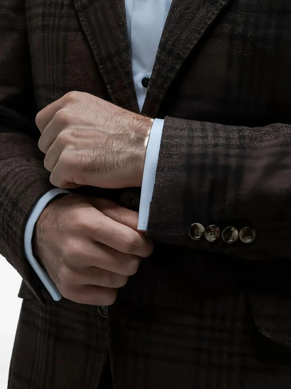 BRUNELLO CUCINELLI MEN'S BROWN PLAID WOOL SILK SUIT - Image 5