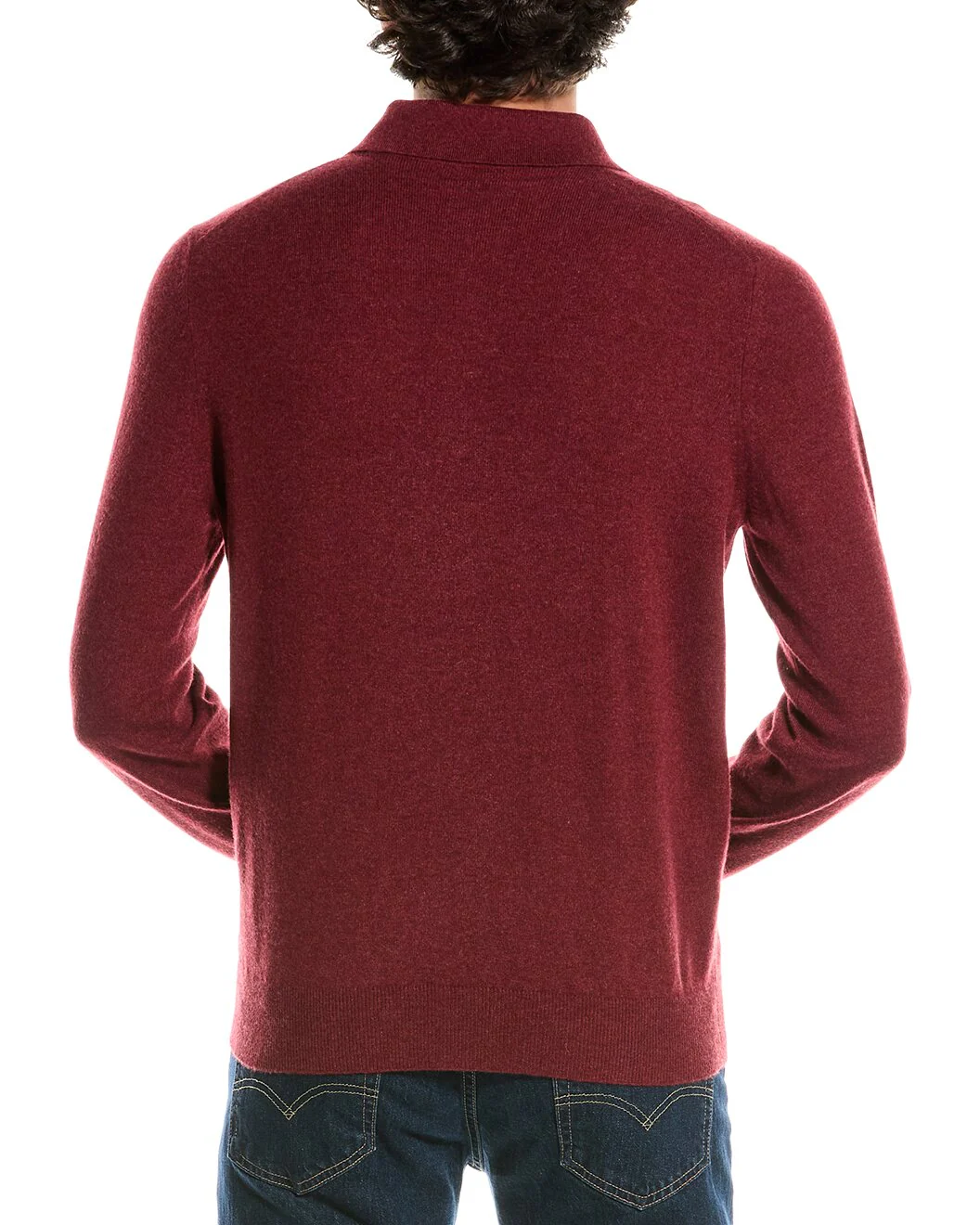BRUNELLO CUCINELLI MEN'S BURGUNDY KNIT POLO SWEATER - Image 2