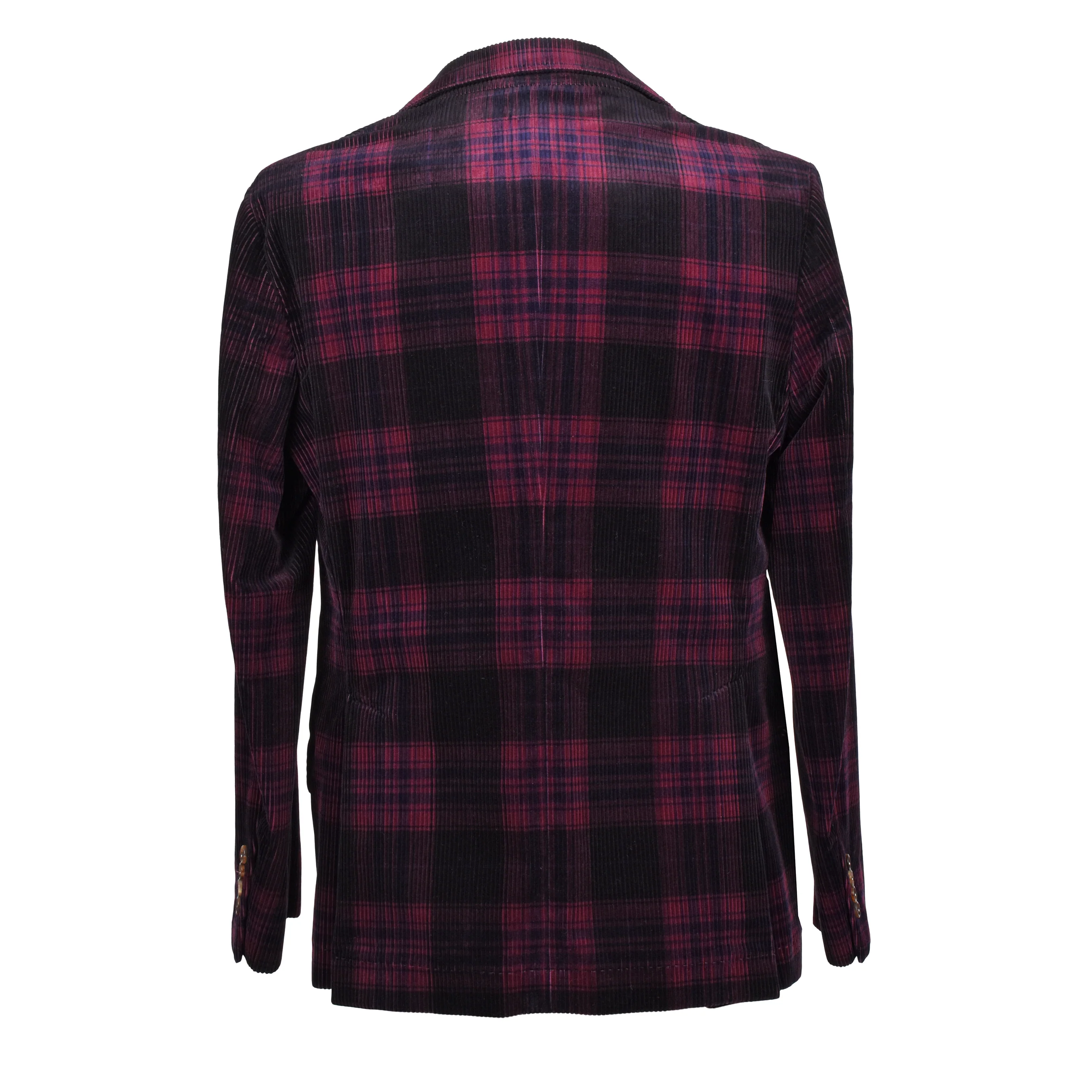 BRUNELLO CUCINELLI MEN'S BURGUNDY PLAID CORDUROY BLAZER - Image 2