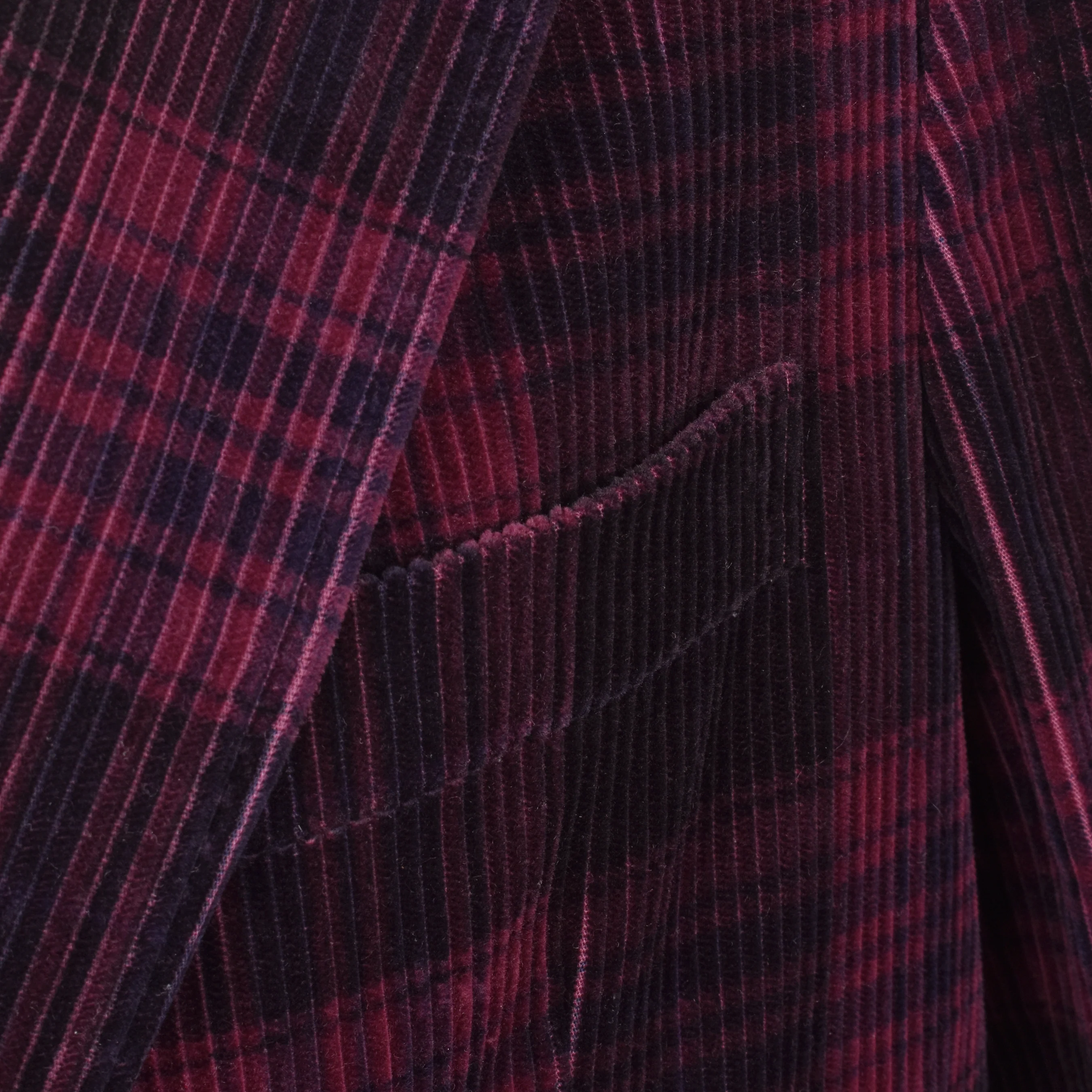 BRUNELLO CUCINELLI MEN'S BURGUNDY PLAID CORDUROY BLAZER - Image 3