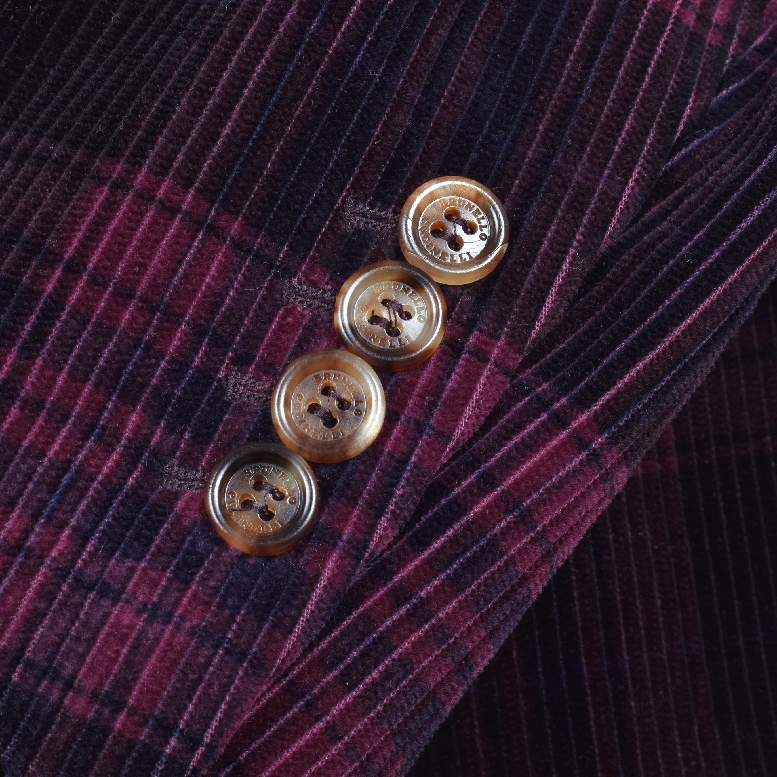 BRUNELLO CUCINELLI MEN'S BURGUNDY PLAID CORDUROY BLAZER - Image 4