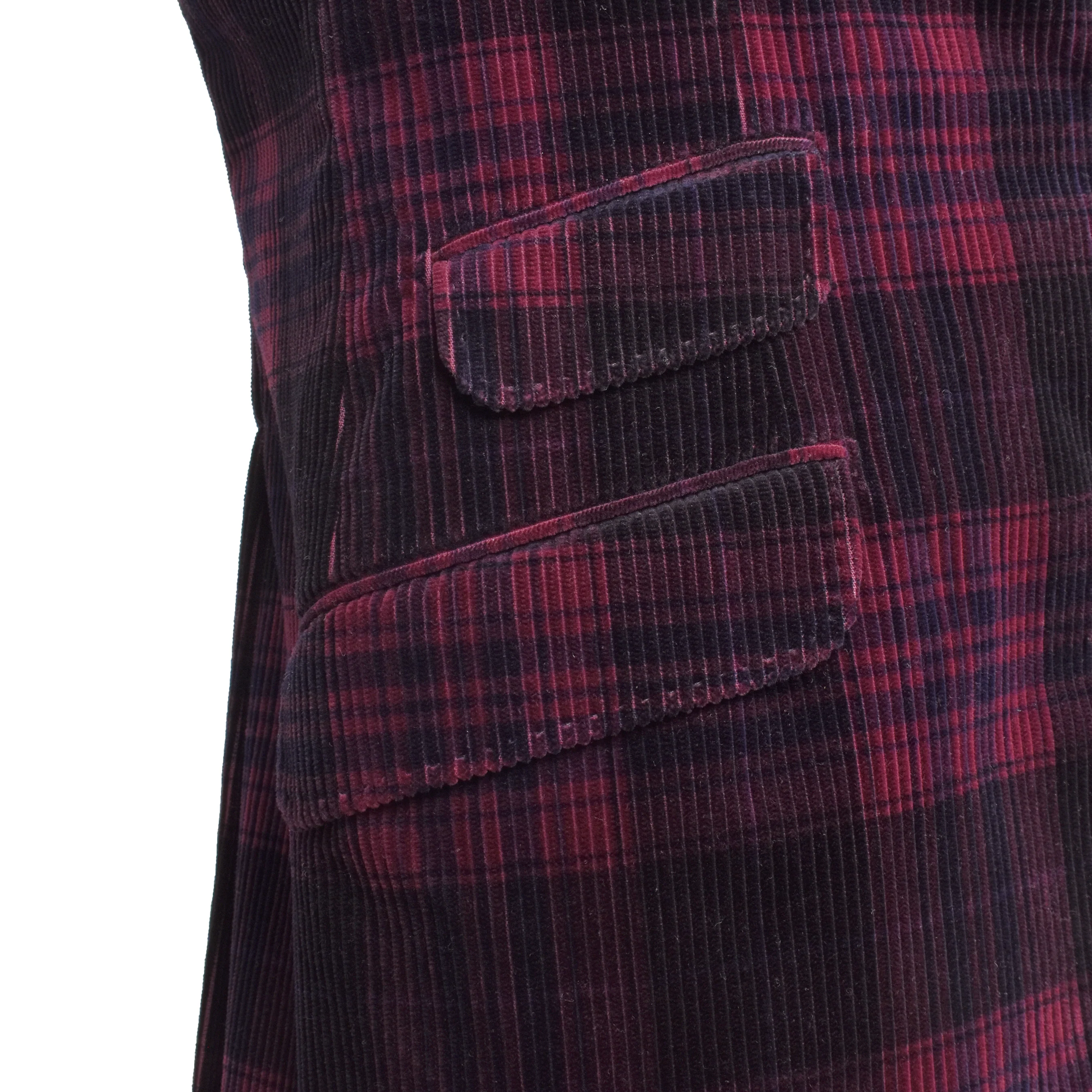 BRUNELLO CUCINELLI MEN'S BURGUNDY PLAID CORDUROY BLAZER - Image 5