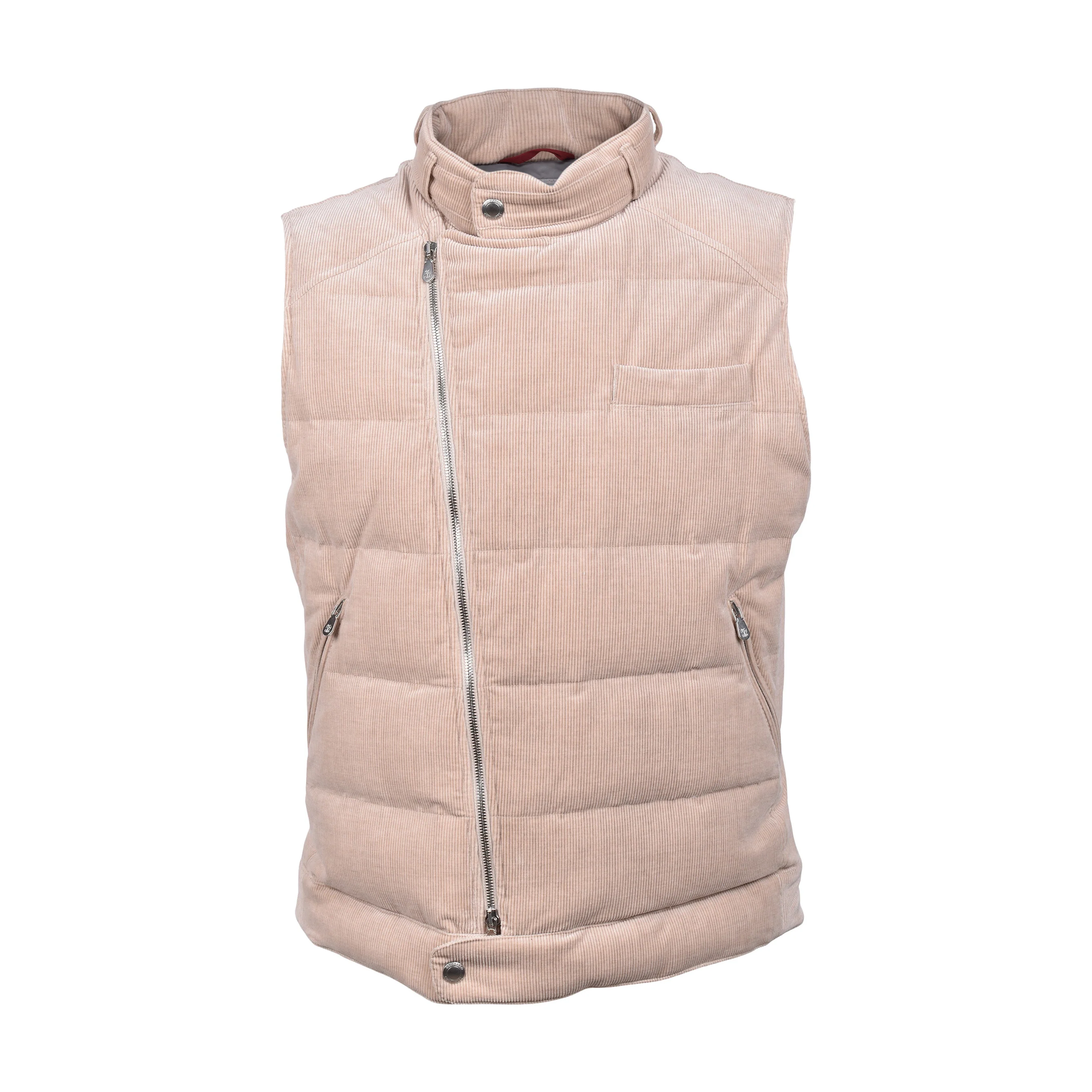 BRUNELLO CUCINELLI MEN'S CASHMERE BLEND BEIGE CORDUROY BIKER STYLE ZIP UP VEST