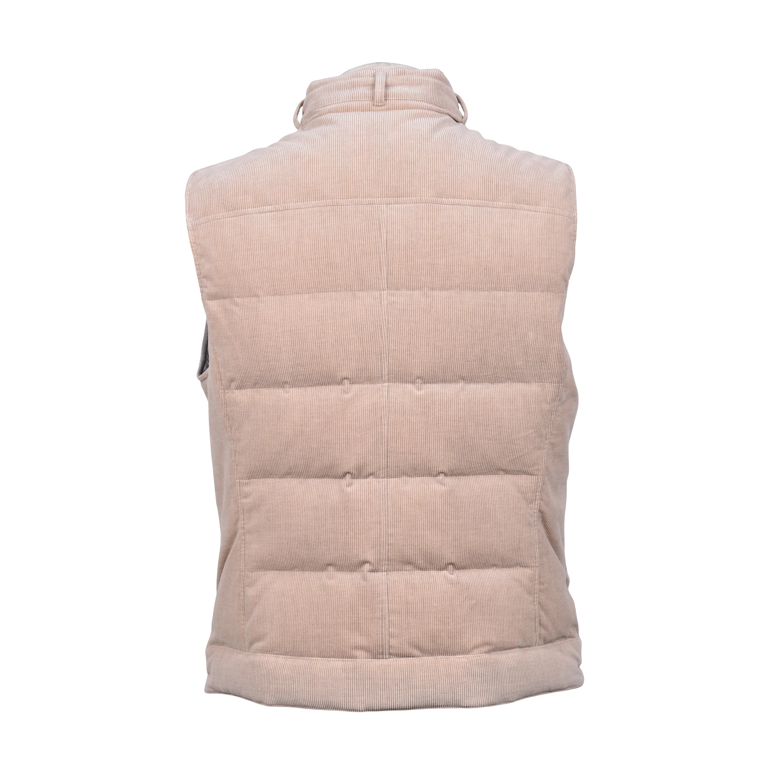 BRUNELLO CUCINELLI MEN'S CASHMERE BLEND BEIGE CORDUROY BIKER STYLE ZIP UP VEST - Image 2
