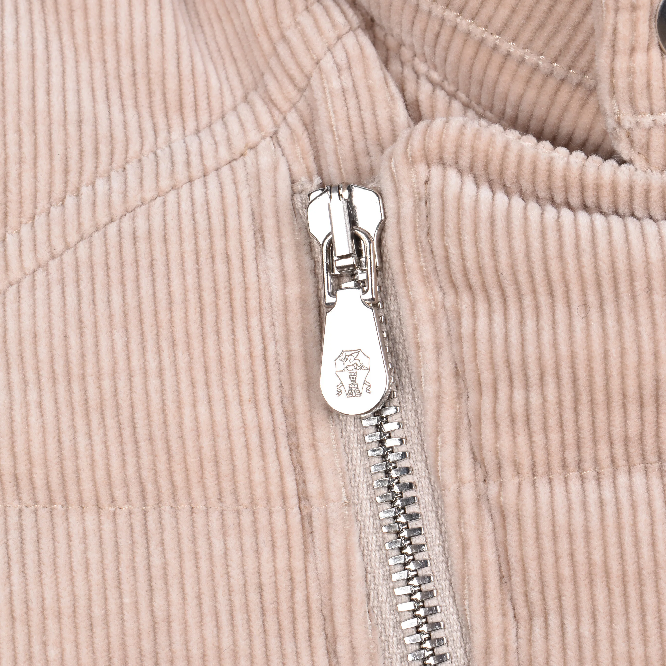 BRUNELLO CUCINELLI MEN'S CASHMERE BLEND BEIGE CORDUROY BIKER STYLE ZIP UP VEST - Image 4
