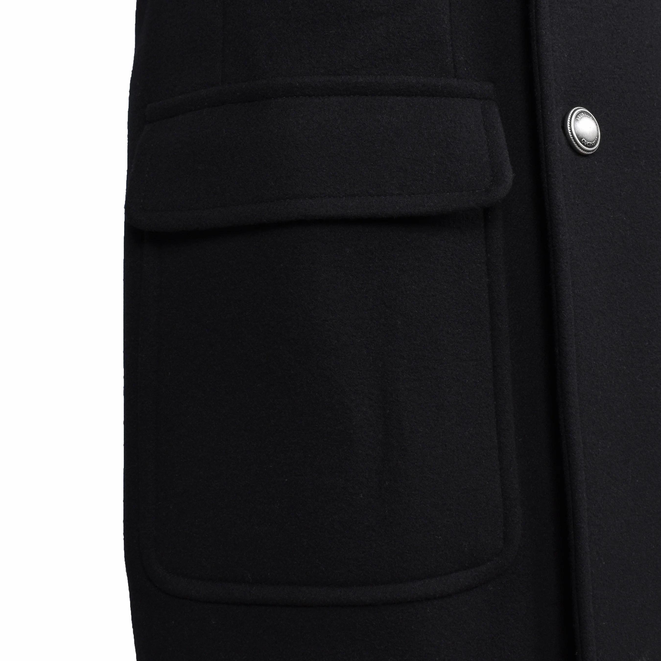 BRUNELLO CUCINELLI MEN'S BLACK CASHMERE BLEND DOUBLE-BREASTED OVERCOAT - Image 3