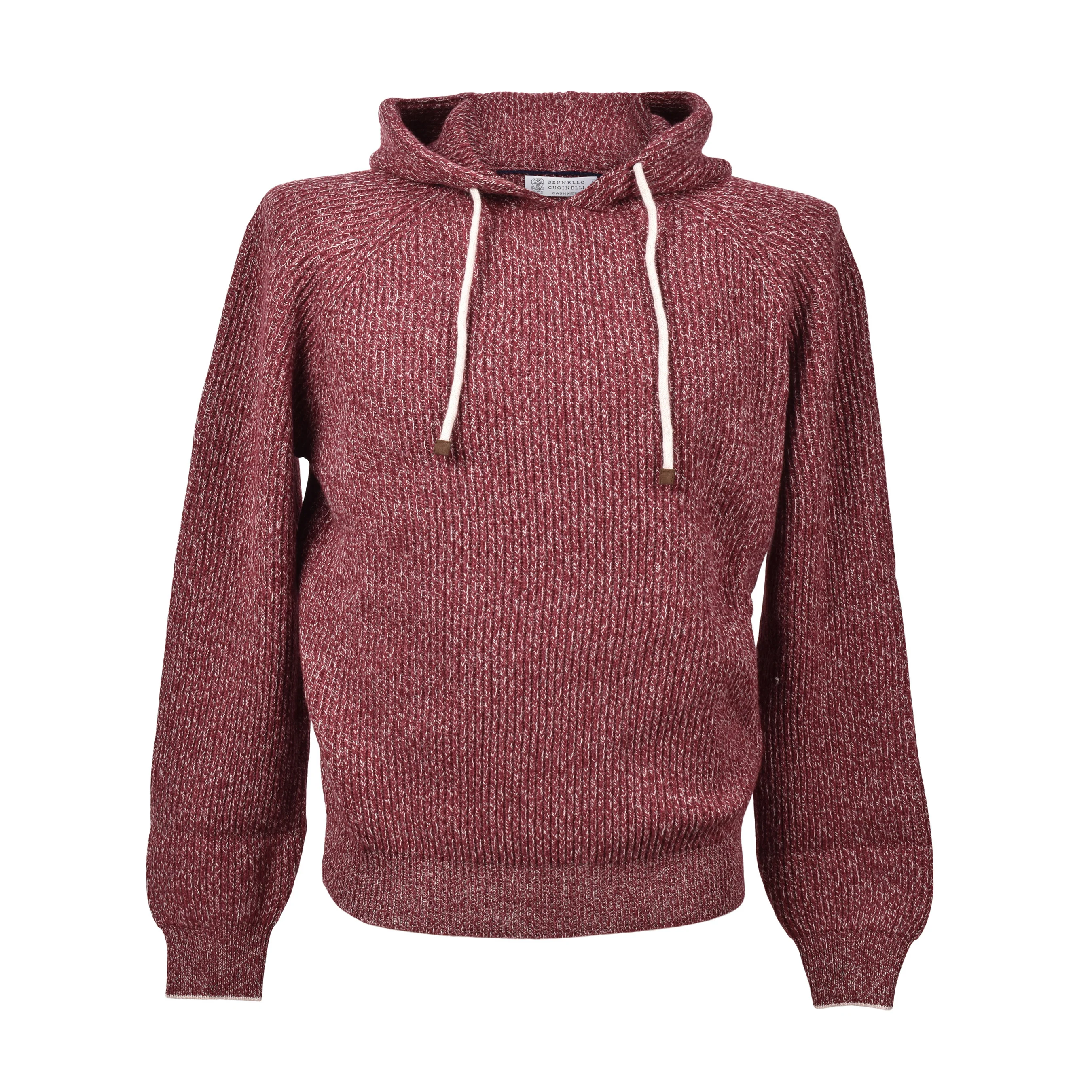 BRUNELLO CUCINELLI MEN'S RED CASHMERE BLEND KNIT HOODIE