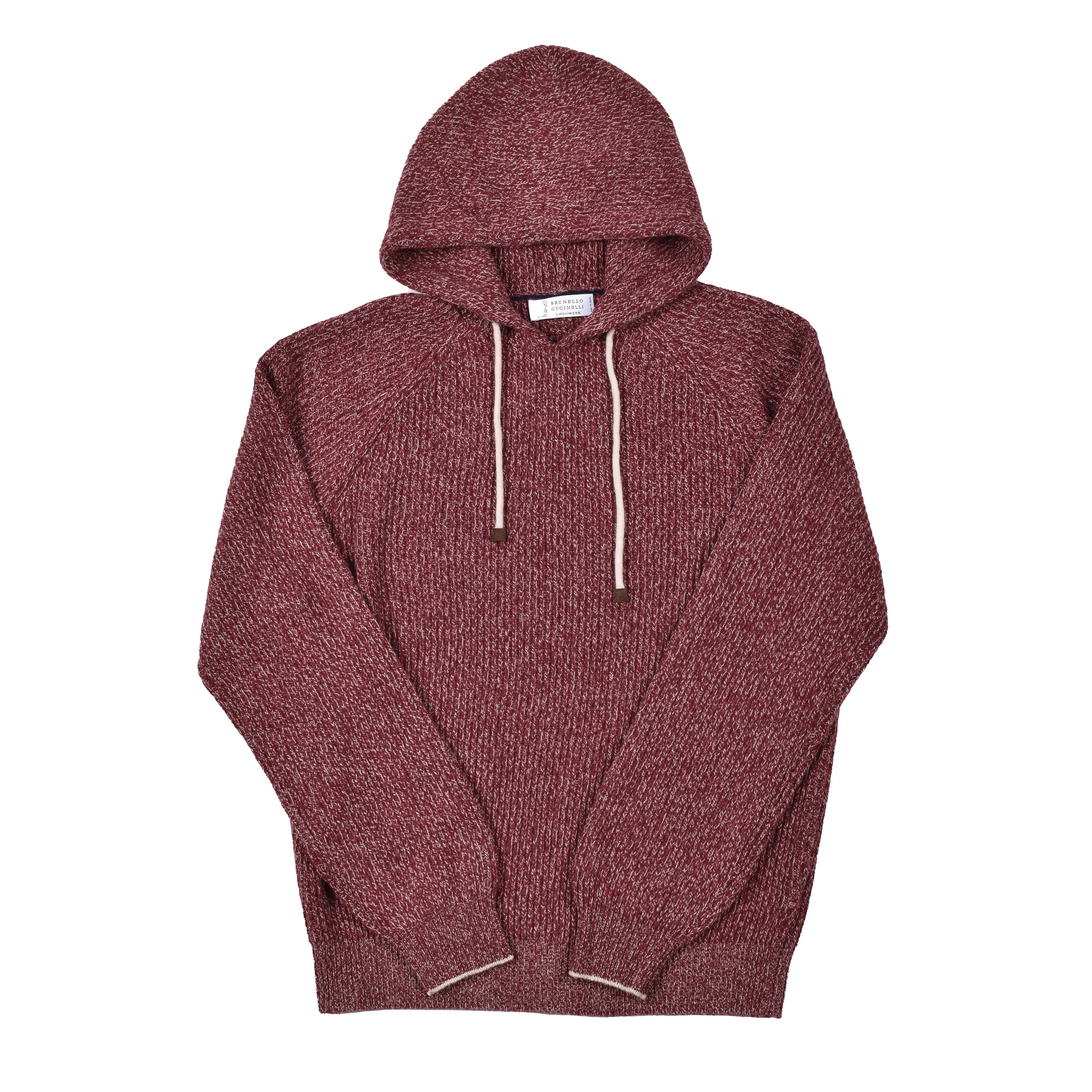 BRUNELLO CUCINELLI MEN'S RED CASHMERE BLEND KNIT HOODIE - Image 3