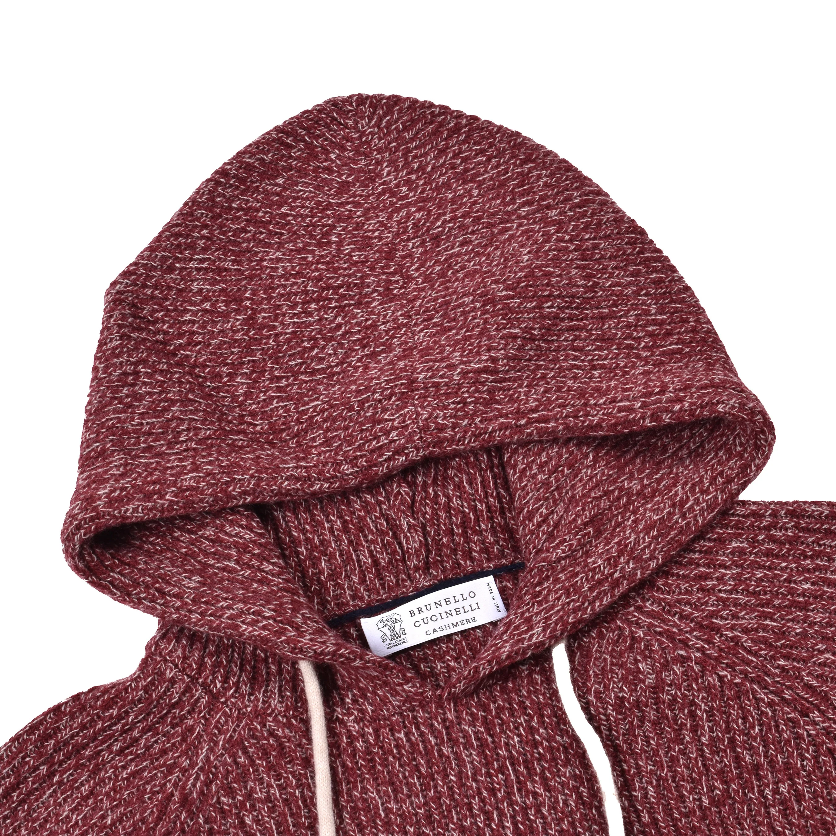 BRUNELLO CUCINELLI MEN'S RED CASHMERE BLEND KNIT HOODIE - Image 4