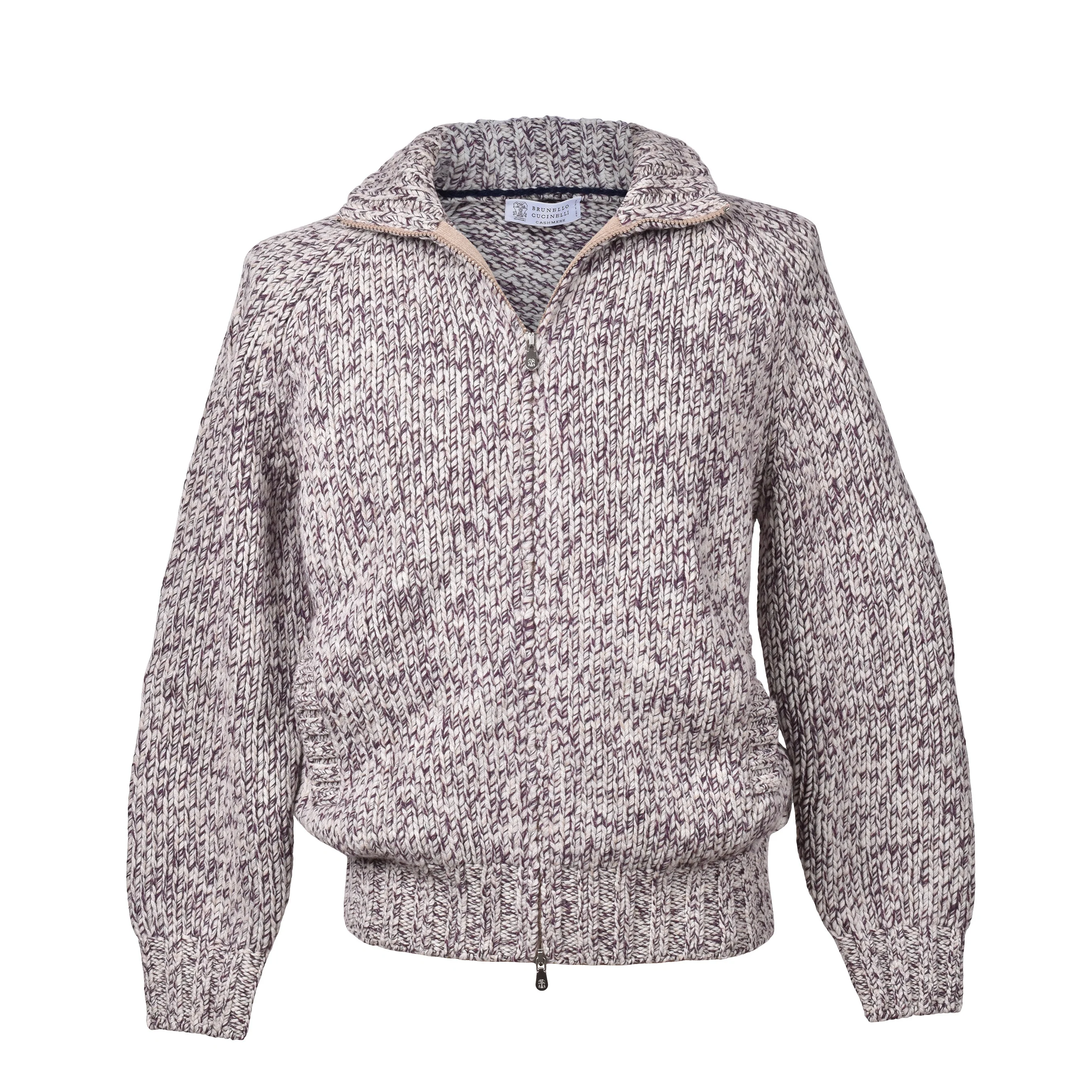 BRUNELLO CUCINELLI MEN'S ECRU CASHMERE BLEND ZIP CARDIGAN