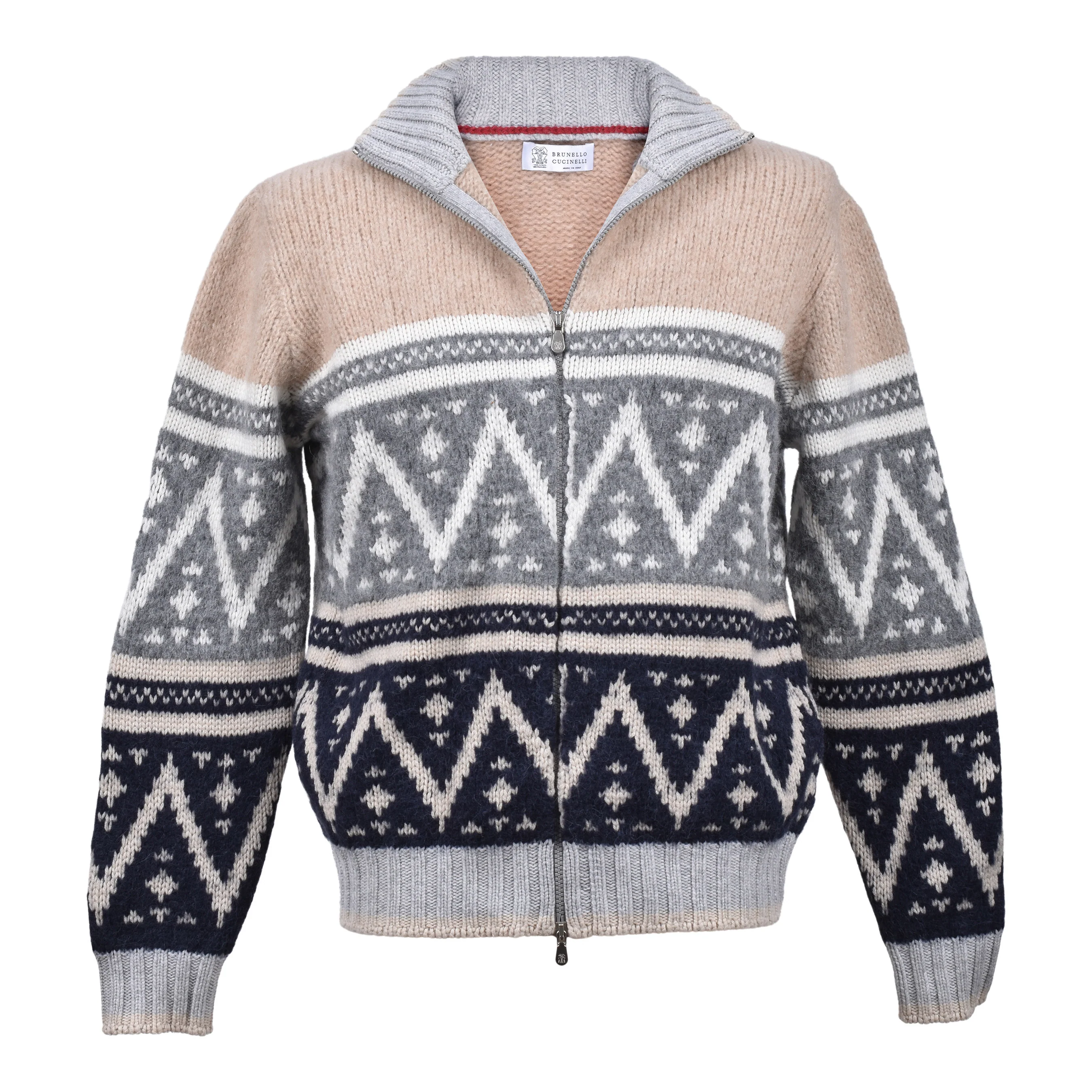 BRUNELLO CUCINELLI MEN'S NAVY CASHMERE BLEND ZIP CARDIGAN