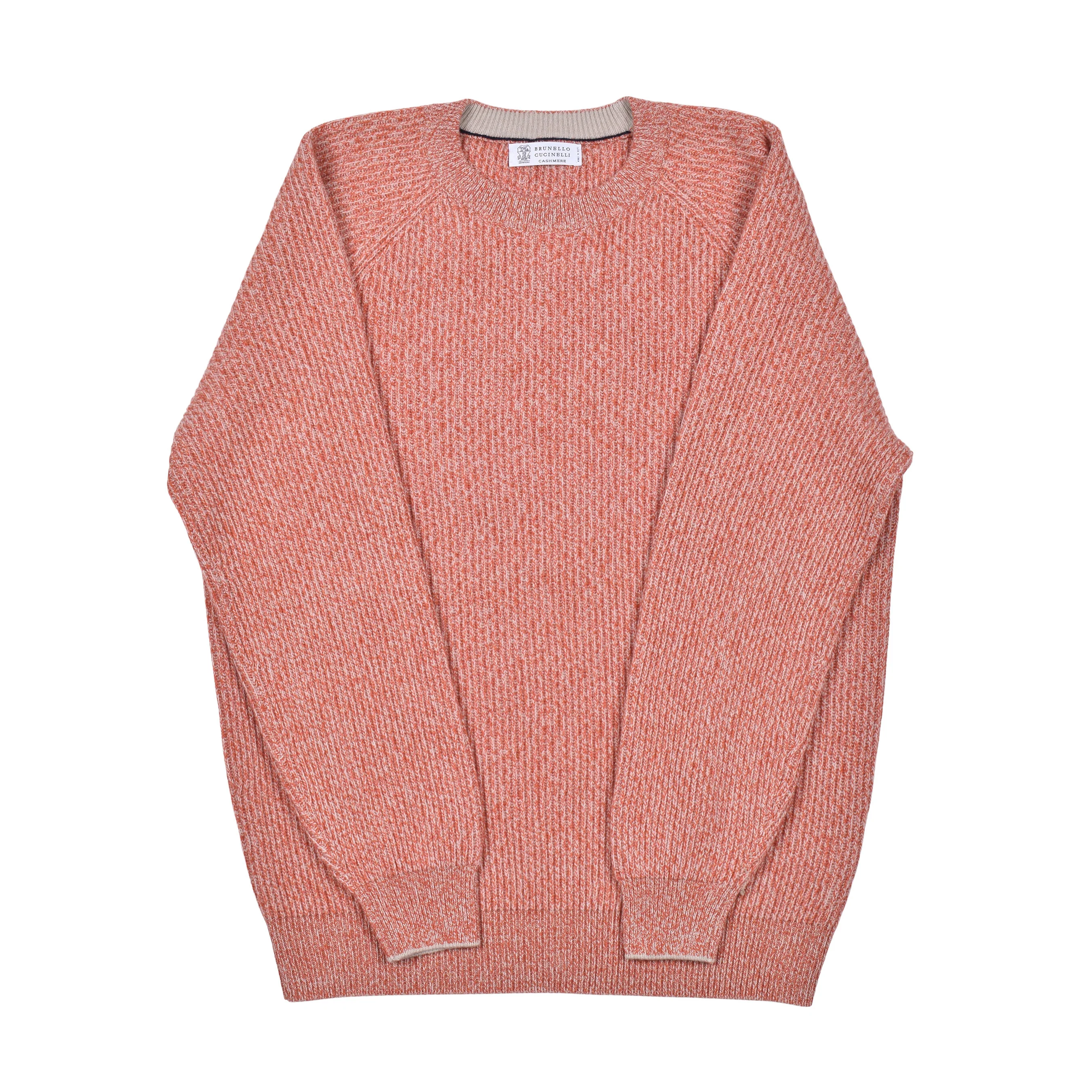 BRUNELLO CUCINELLI MEN'S ORANGE CASHMERE WOOL KNIT SWEATER - Image 3