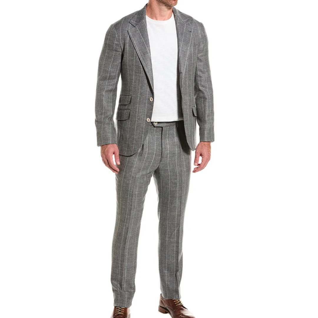 BRUNELLO CUCINELLI MEN'S CASUAL 3 BUTTON 2 PIECE WOOL BLEND STRIPED SUIT
