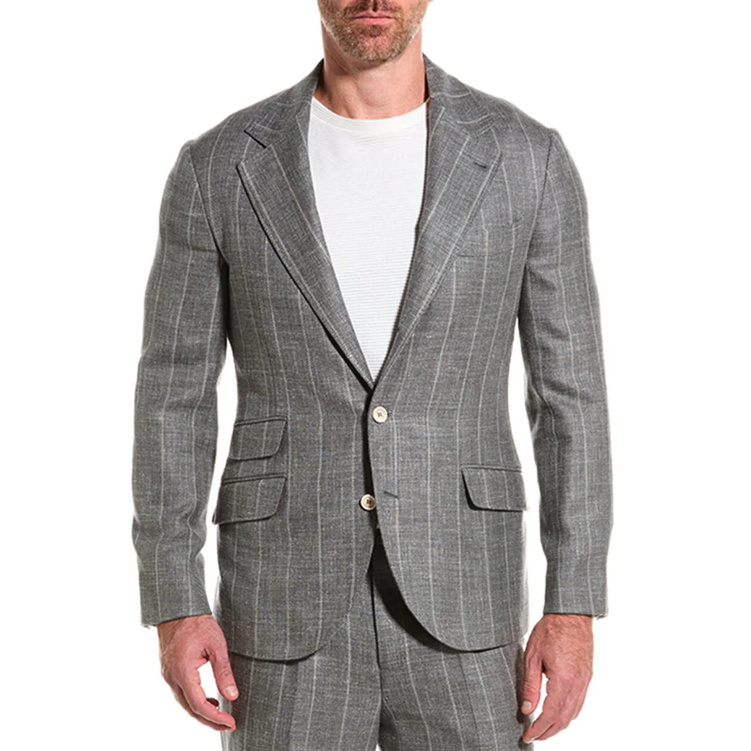 BRUNELLO CUCINELLI MEN'S CASUAL 3 BUTTON 2 PIECE WOOL BLEND STRIPED SUIT - Image 3