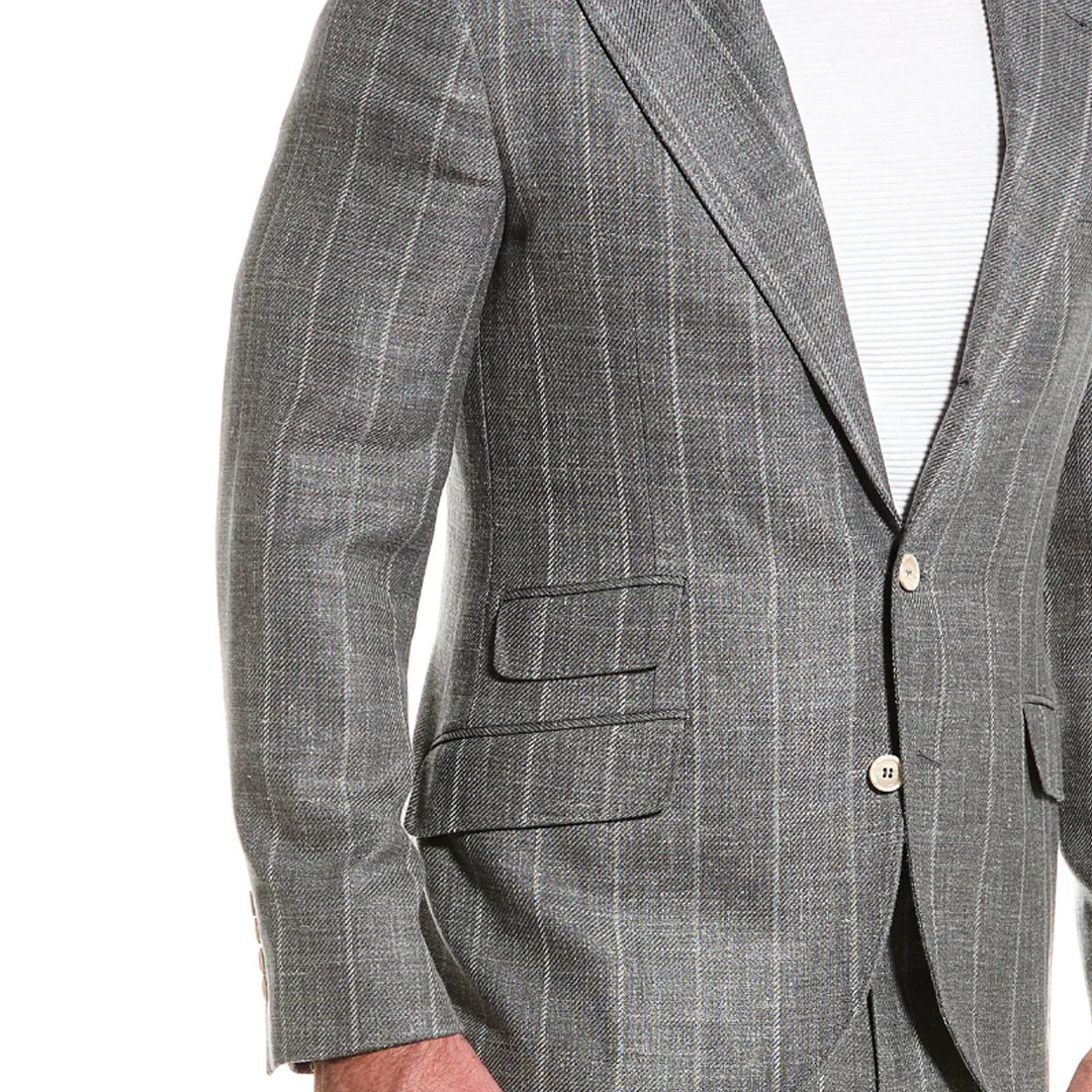 BRUNELLO CUCINELLI MEN'S CASUAL 3 BUTTON 2 PIECE WOOL BLEND STRIPED SUIT - Image 4