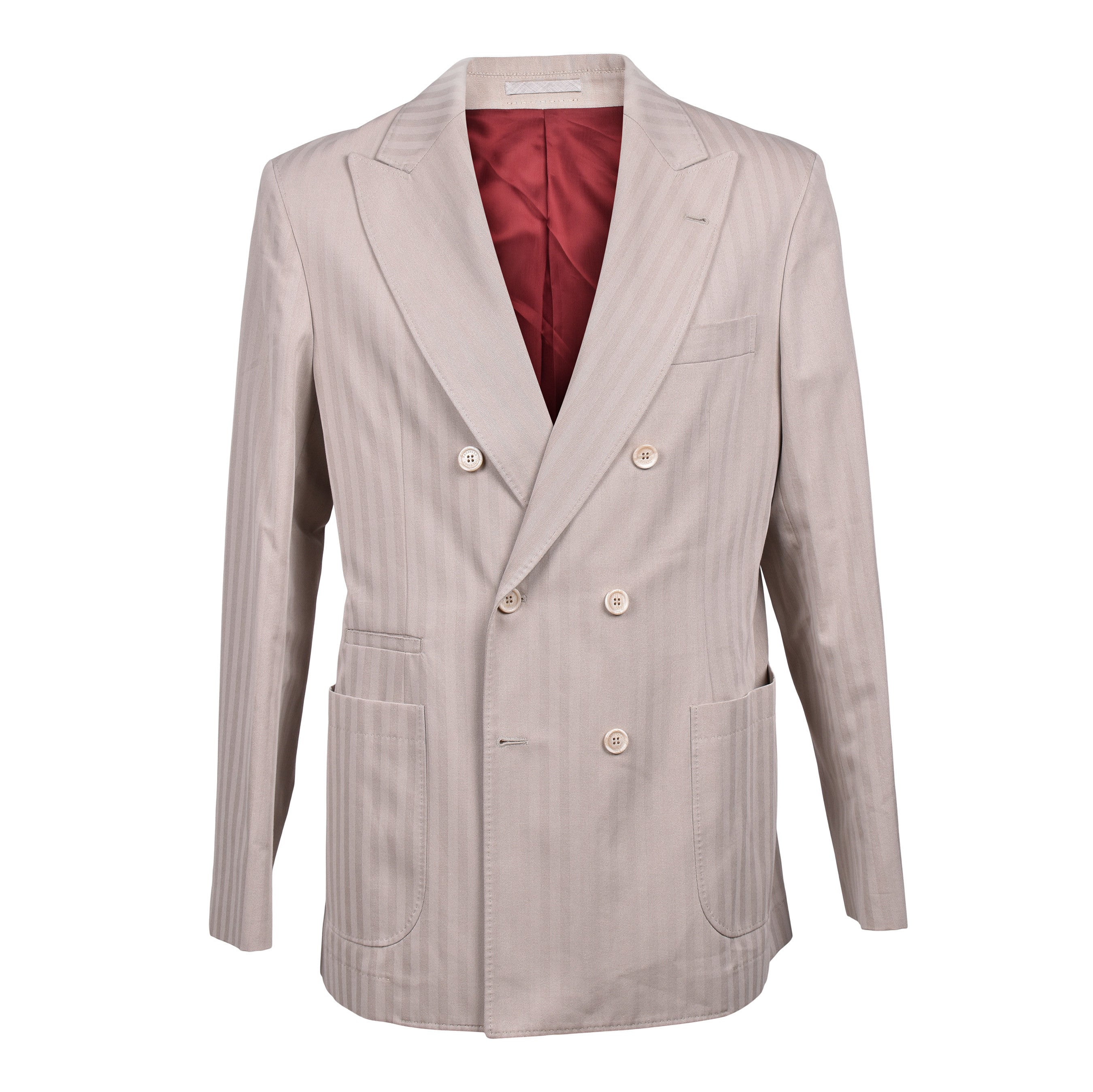 BRUNELLO CUCINELLI MEN'S TAUPE DOUBLE-BREASTED SUIT JACKET