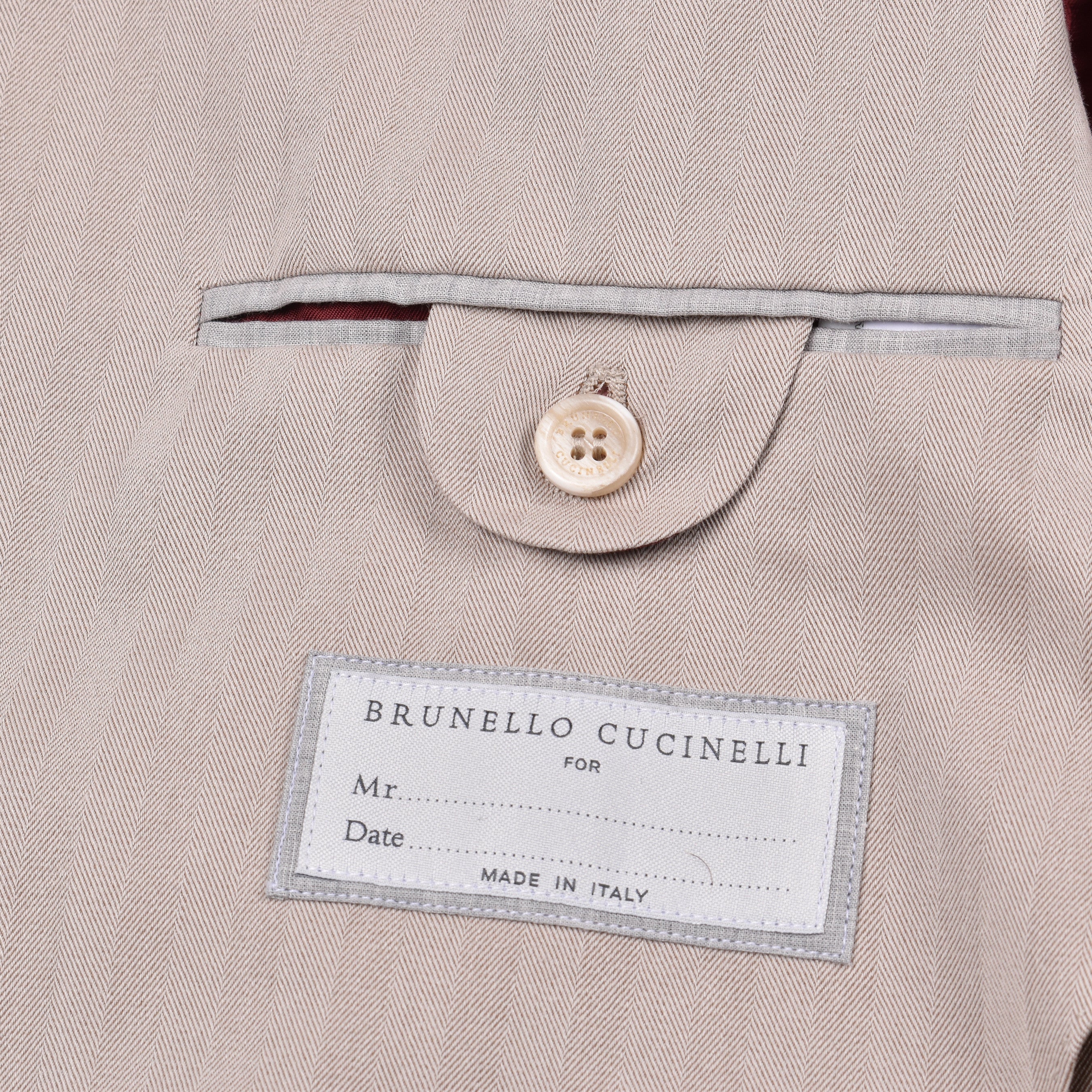 BRUNELLO CUCINELLI MEN'S TAUPE DOUBLE-BREASTED SUIT JACKET - Image 6