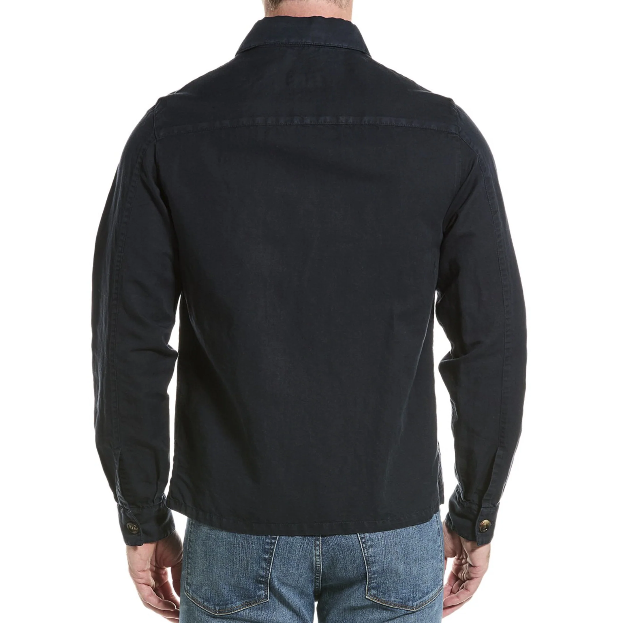 BRUNELLO CUCINELLI MEN'S COTTON BLEND BUTTON DOWN NAVY SHIRT JACKET - Image 2