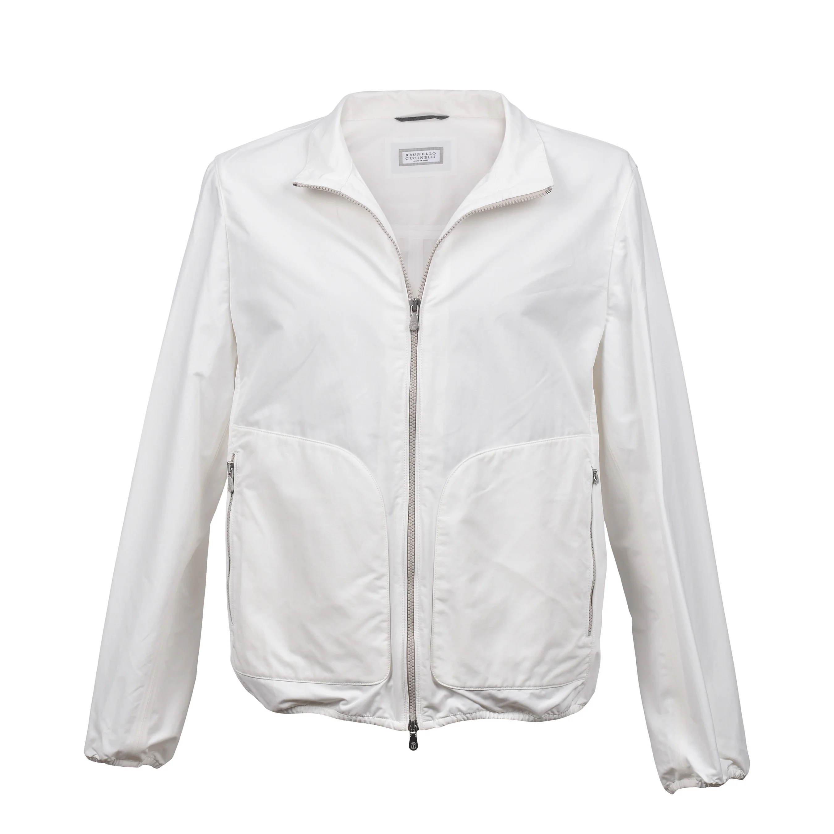 BRUNELLO CUCINELLI MEN'S COTTON BLEND LIGHTWEIGHT WHITE WINDBREAKER JACKET