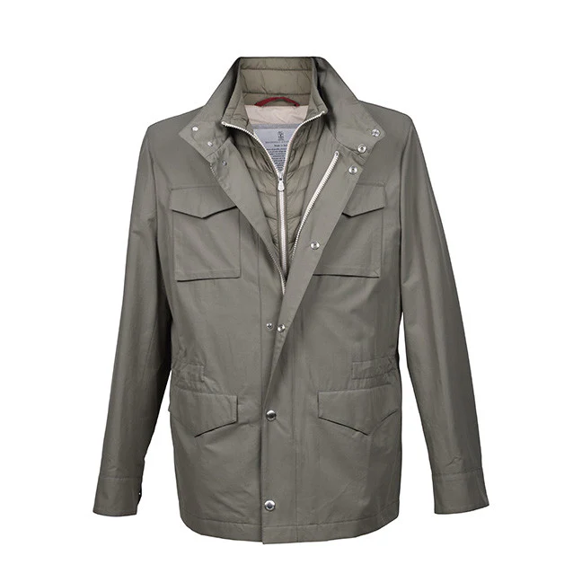 BRUNELLO CUCINELLI MEN'S COTTON BLEND REMOVABLE DUAL LAYER JACKET / OVERCOAT