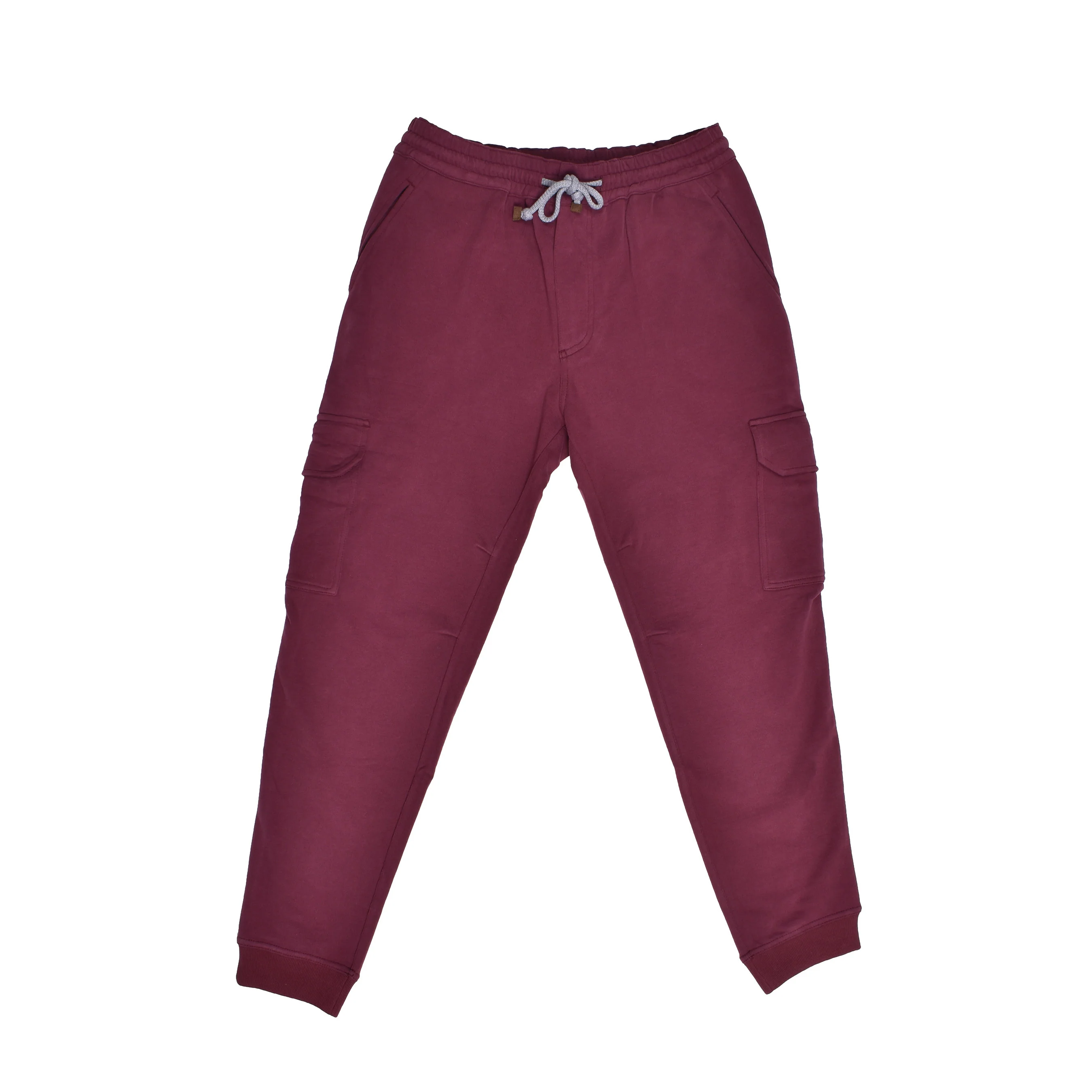 BRUNELLO CUCINELLI MEN'S BURGUNDY COTTON CARGO TROUSERS