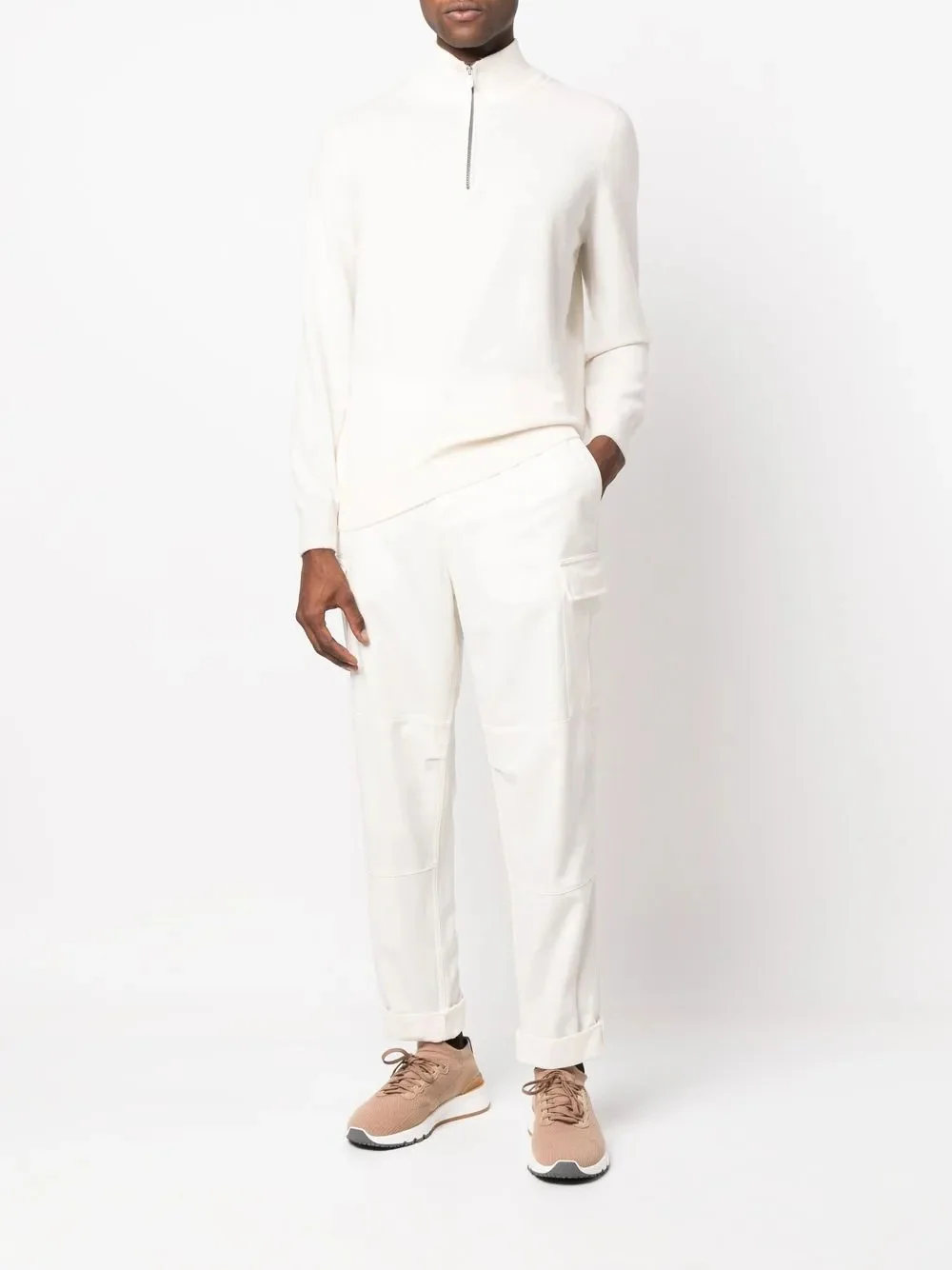BRUNELLO CUCINELLI MEN'S CREAM CARGO TROUSERS WITH CUFFS - Image 2