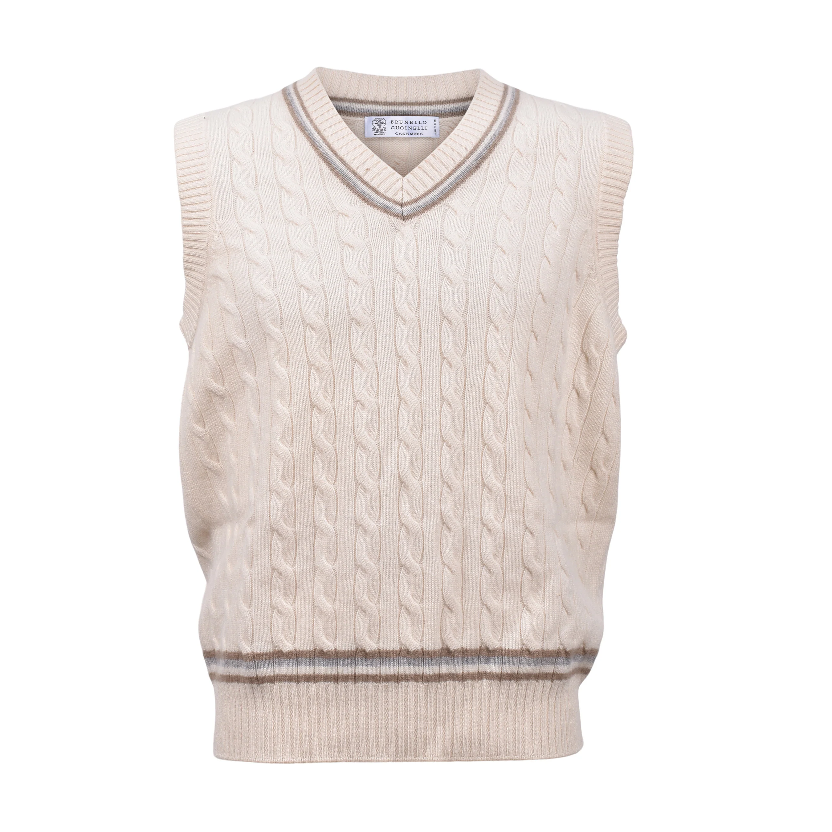 BRUNELLO CUCINELLI MEN'S CREAM CASHMERE CABLE KNIT SWEATER VEST