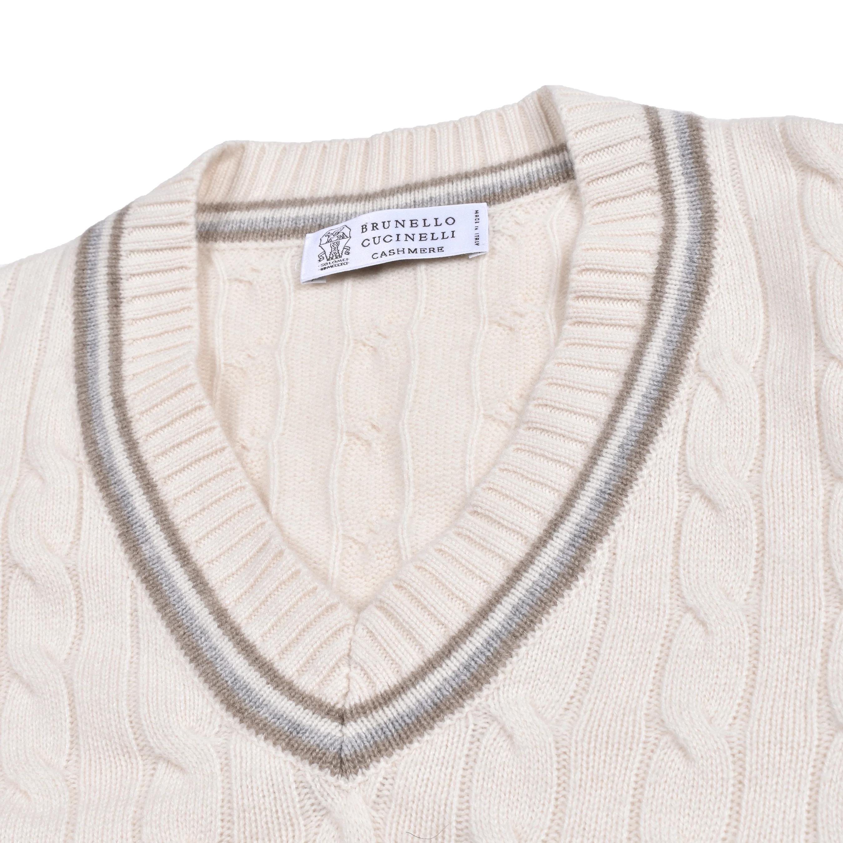 BRUNELLO CUCINELLI MEN'S CREAM CASHMERE CABLE KNIT SWEATER VEST - Image 3