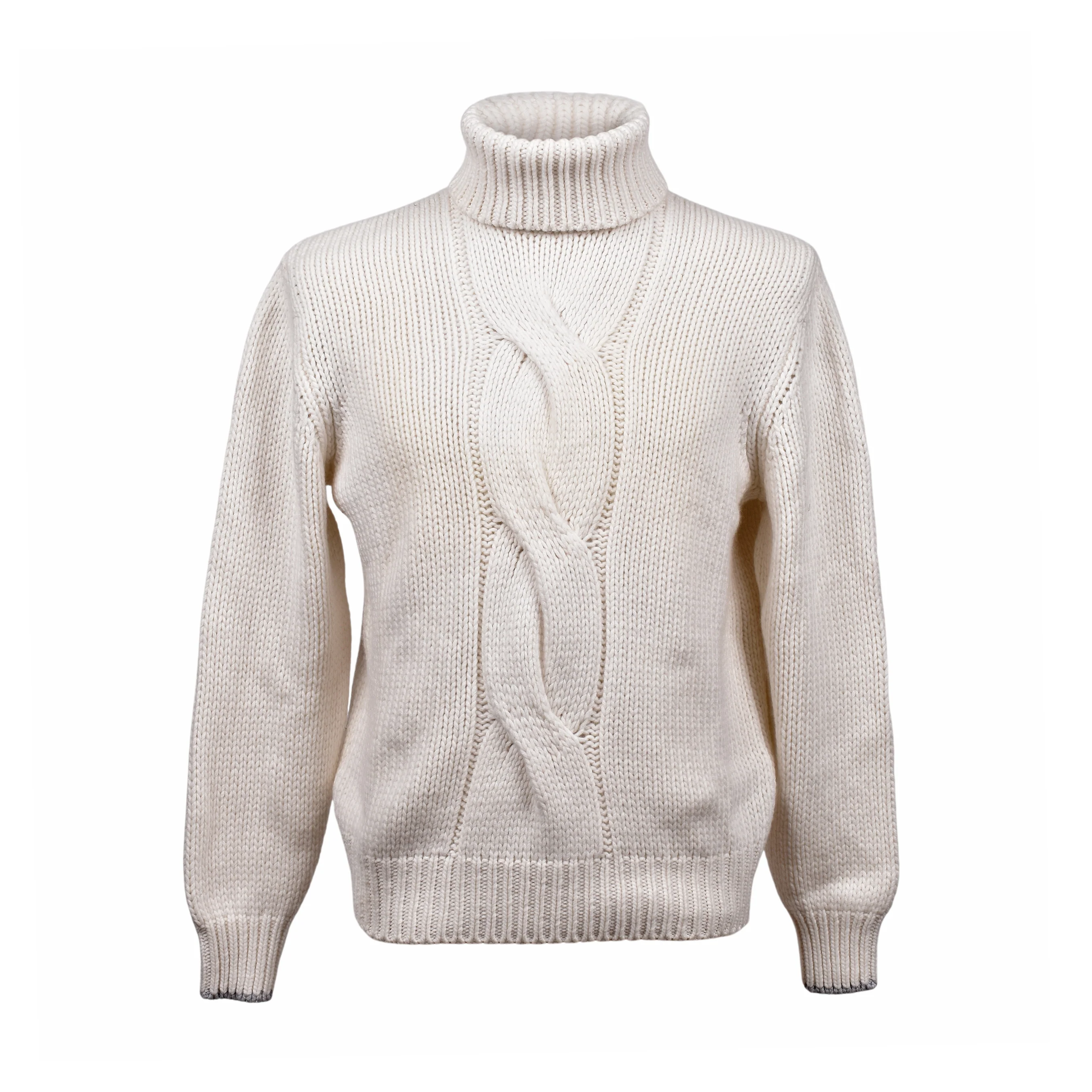 BRUNELLO CUCINELLI MEN'S CREAM CASHMERE CABLE KNIT TURTLENECK