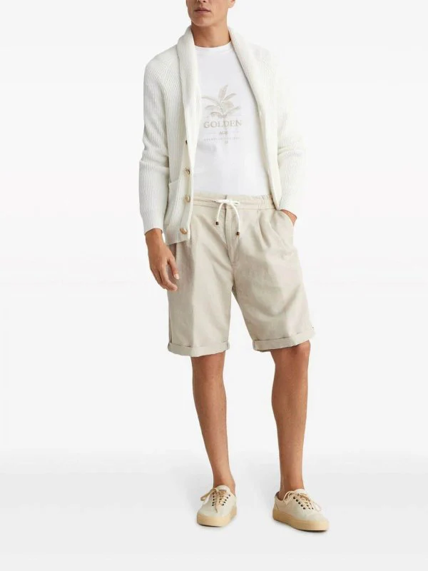 BRUNELLO CUCINELLI MEN'S CREAM LINEN BLEND TAILORED SHORTS - Image 2