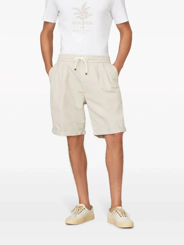 BRUNELLO CUCINELLI MEN'S CREAM LINEN BLEND TAILORED SHORTS - Image 3