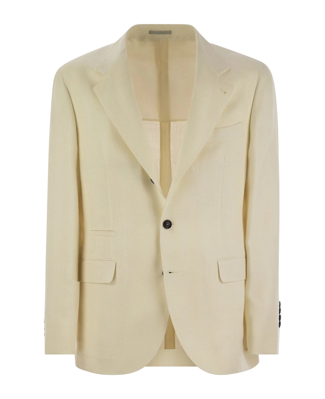 BRUNELLO CUCINELLI MEN'S CREAM LINEN SILK WOOL BLAZER