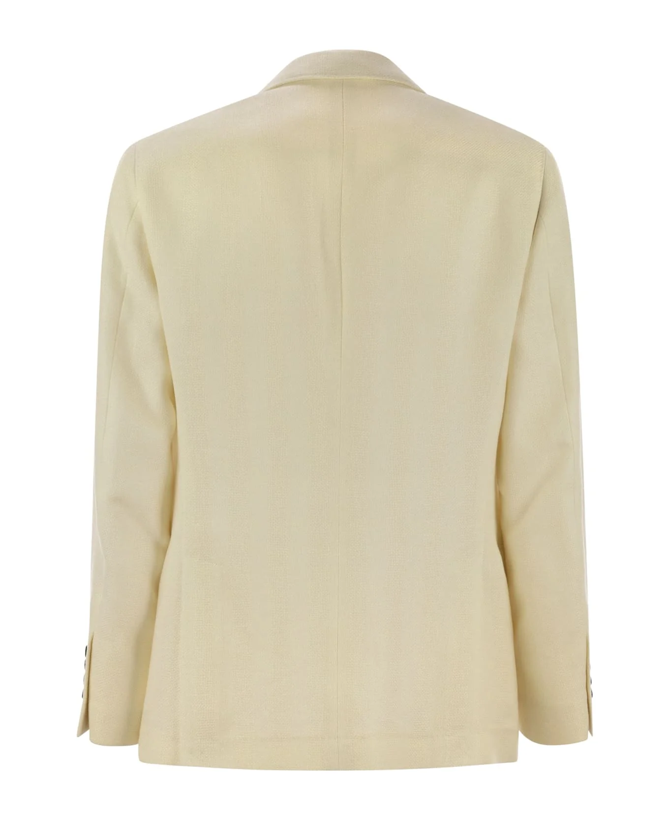 BRUNELLO CUCINELLI MEN'S CREAM LINEN SILK WOOL BLAZER - Image 2