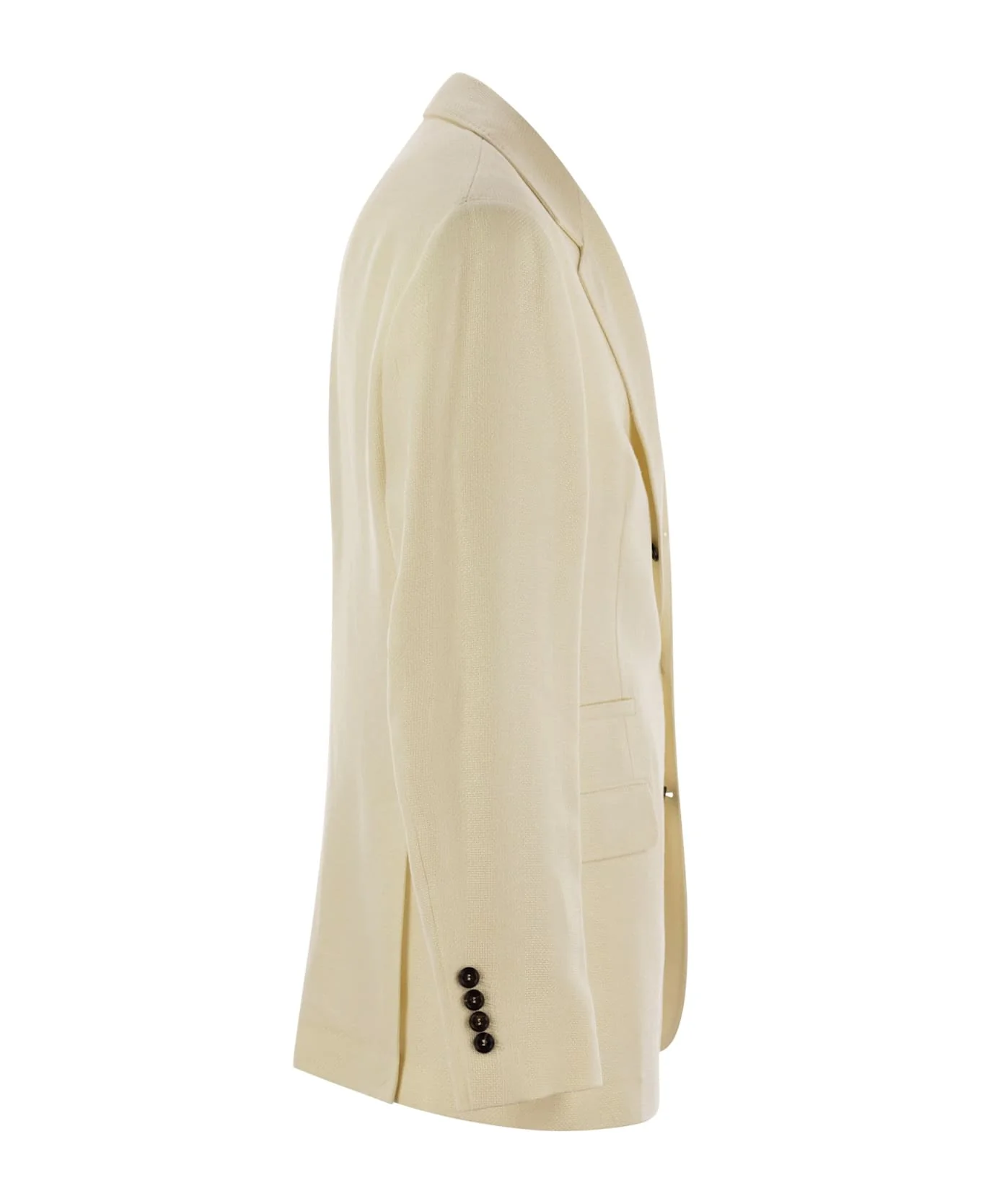 BRUNELLO CUCINELLI MEN'S CREAM LINEN SILK WOOL BLAZER - Image 3