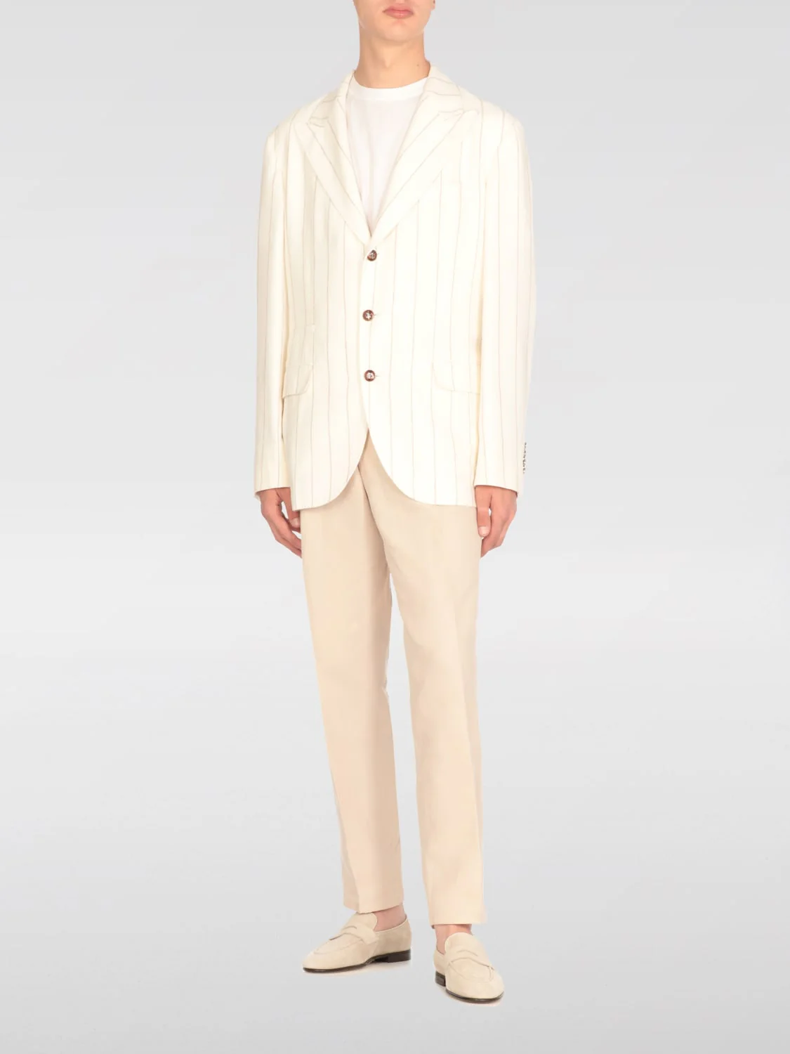 BRUNELLO CUCINELLI MEN'S CREAM PINSTRIPE LINEN BLEND BLAZER - Image 2