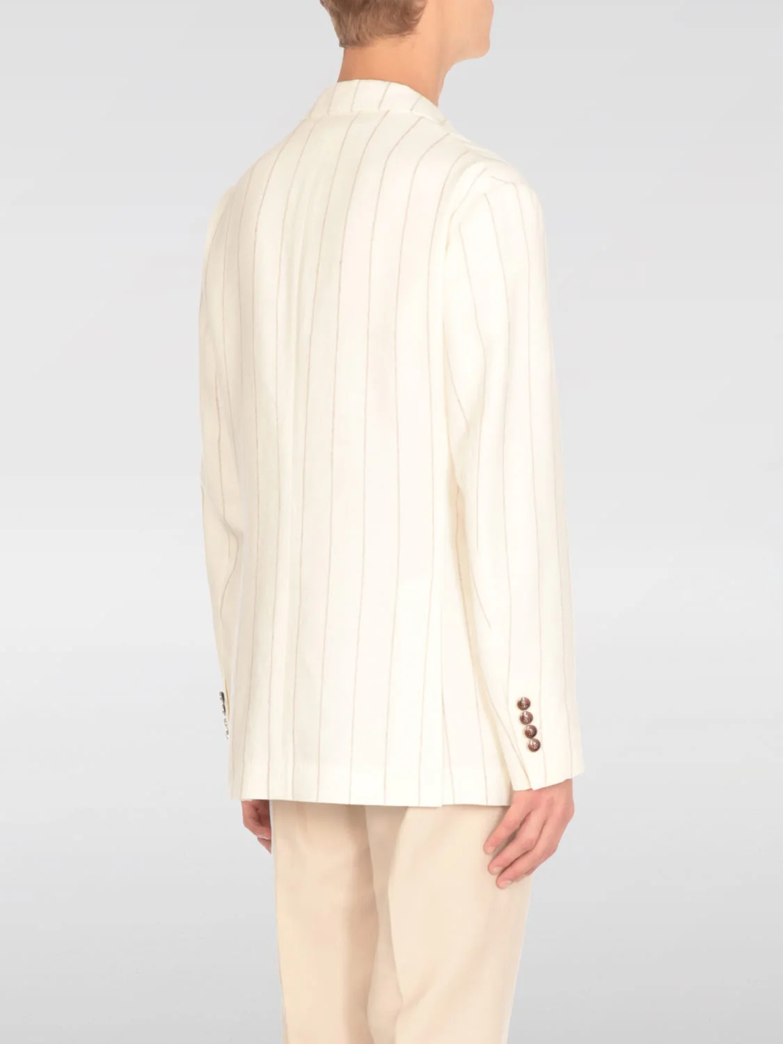 BRUNELLO CUCINELLI MEN'S CREAM PINSTRIPE LINEN BLEND BLAZER - Image 3