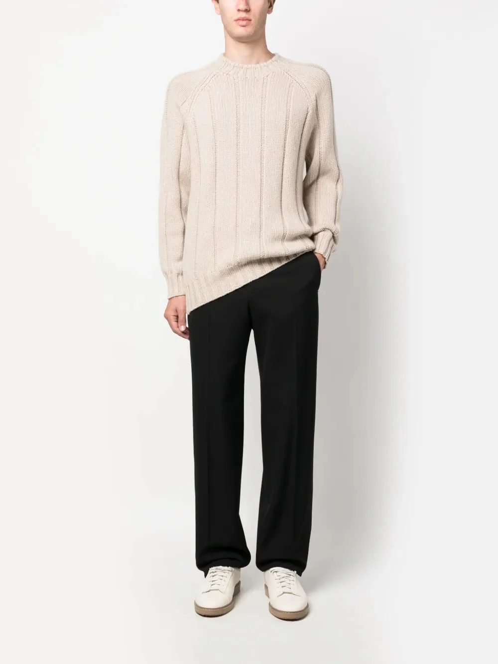 BRUNELLO CUCINELLI MEN'S CREAM RIBBED KNIT SWEATER - Image 2