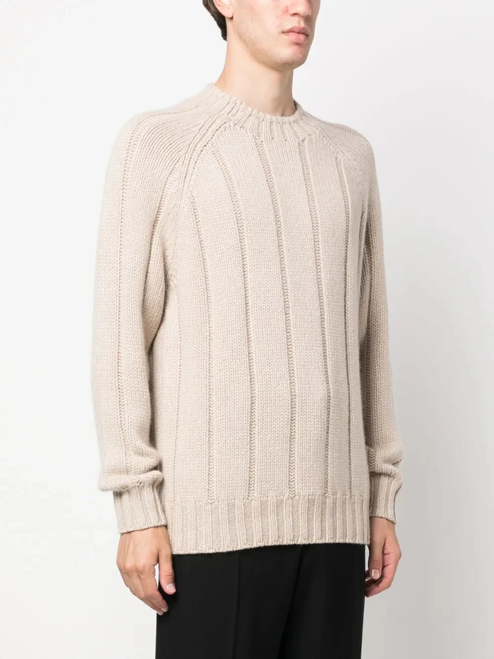 BRUNELLO CUCINELLI MEN'S CREAM RIBBED KNIT SWEATER - Image 3