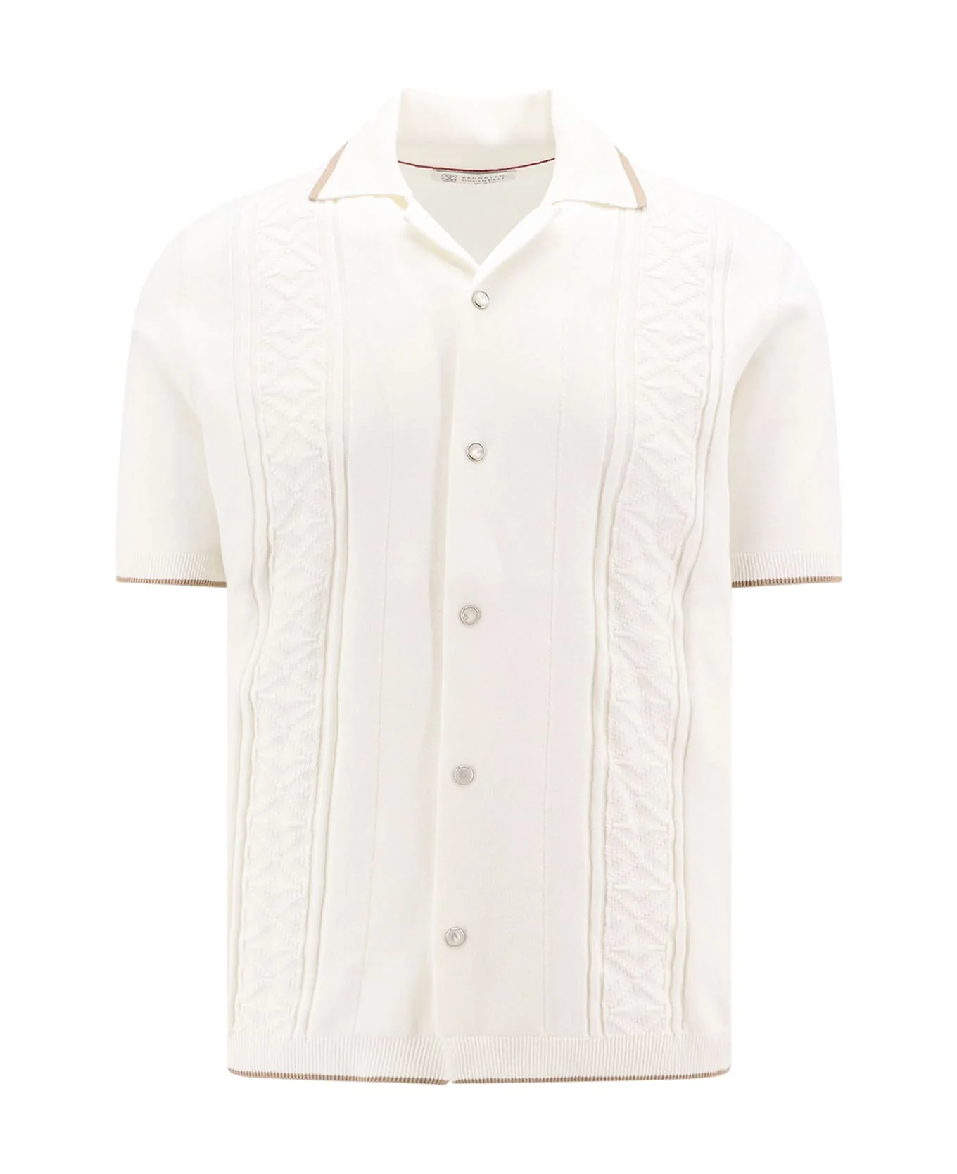 BRUNELLO CUCINELLI MEN'S CREAM SHORT-SLEEVE KNIT CARDIGAN