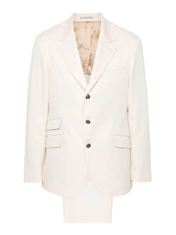 BRUNELLO CUCINELLI MEN'S CREAM TAILORED SUIT WITH NOTCH LAPEL