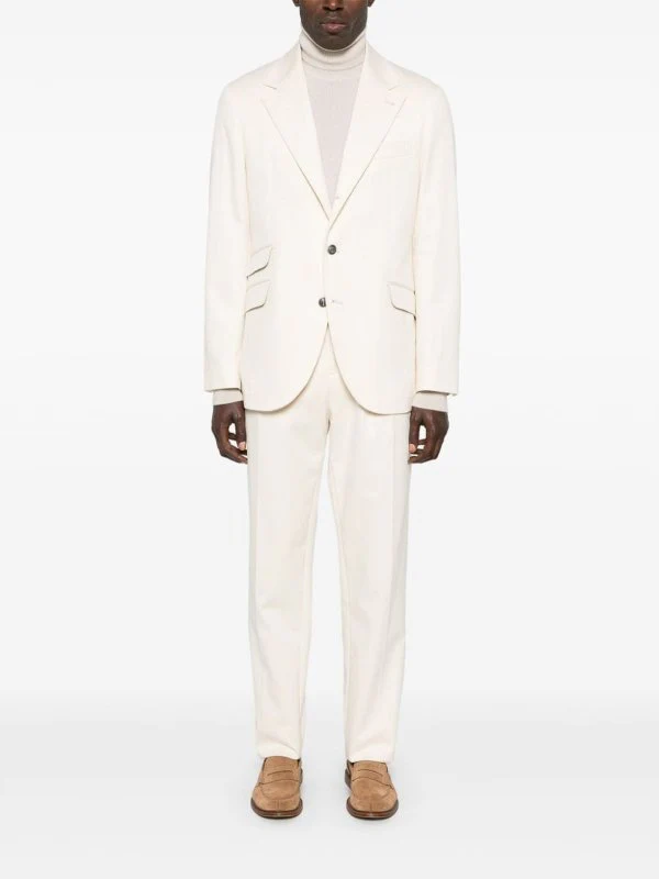 BRUNELLO CUCINELLI MEN'S CREAM TAILORED SUIT WITH NOTCH LAPEL - Image 5