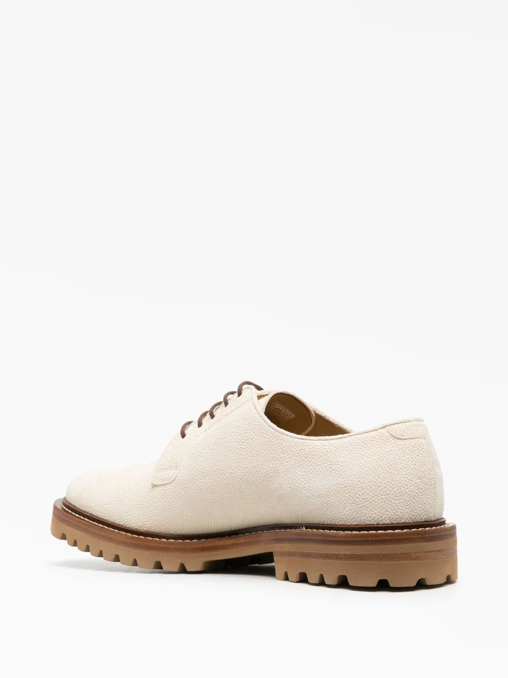 BRUNELLO CUCINELLI MEN'S CREAM TEXTURED LACE-UP DERBY SHOES - Image 3
