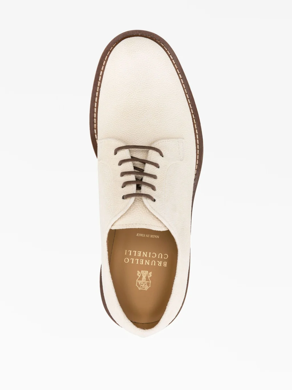 BRUNELLO CUCINELLI MEN'S CREAM TEXTURED LACE-UP DERBY SHOES - Image 4