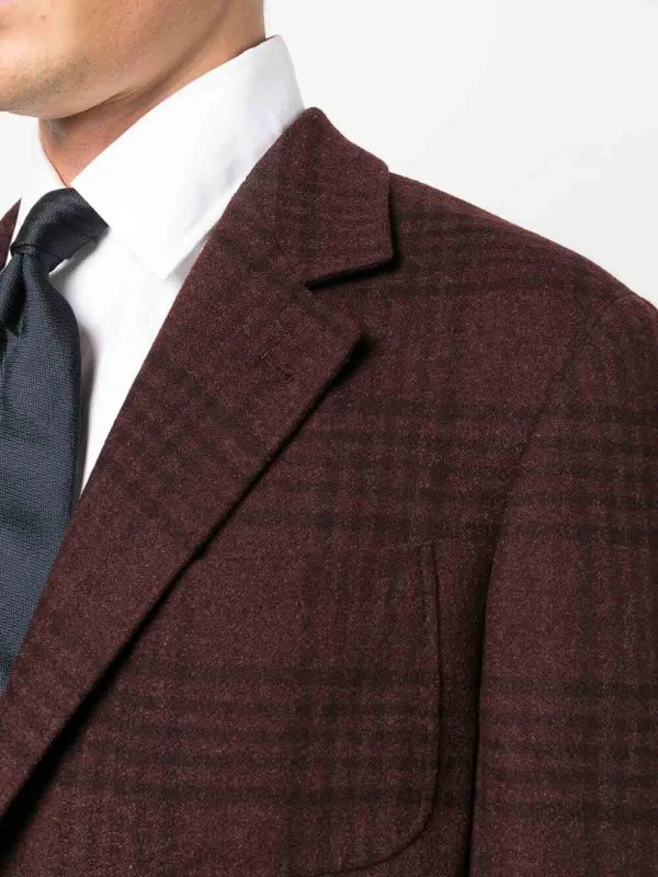 BRUNELLO CUCINELLI MEN'S DEEP BURGUNDY PLAID DECONSTRUCTED BLAZER - Image 3