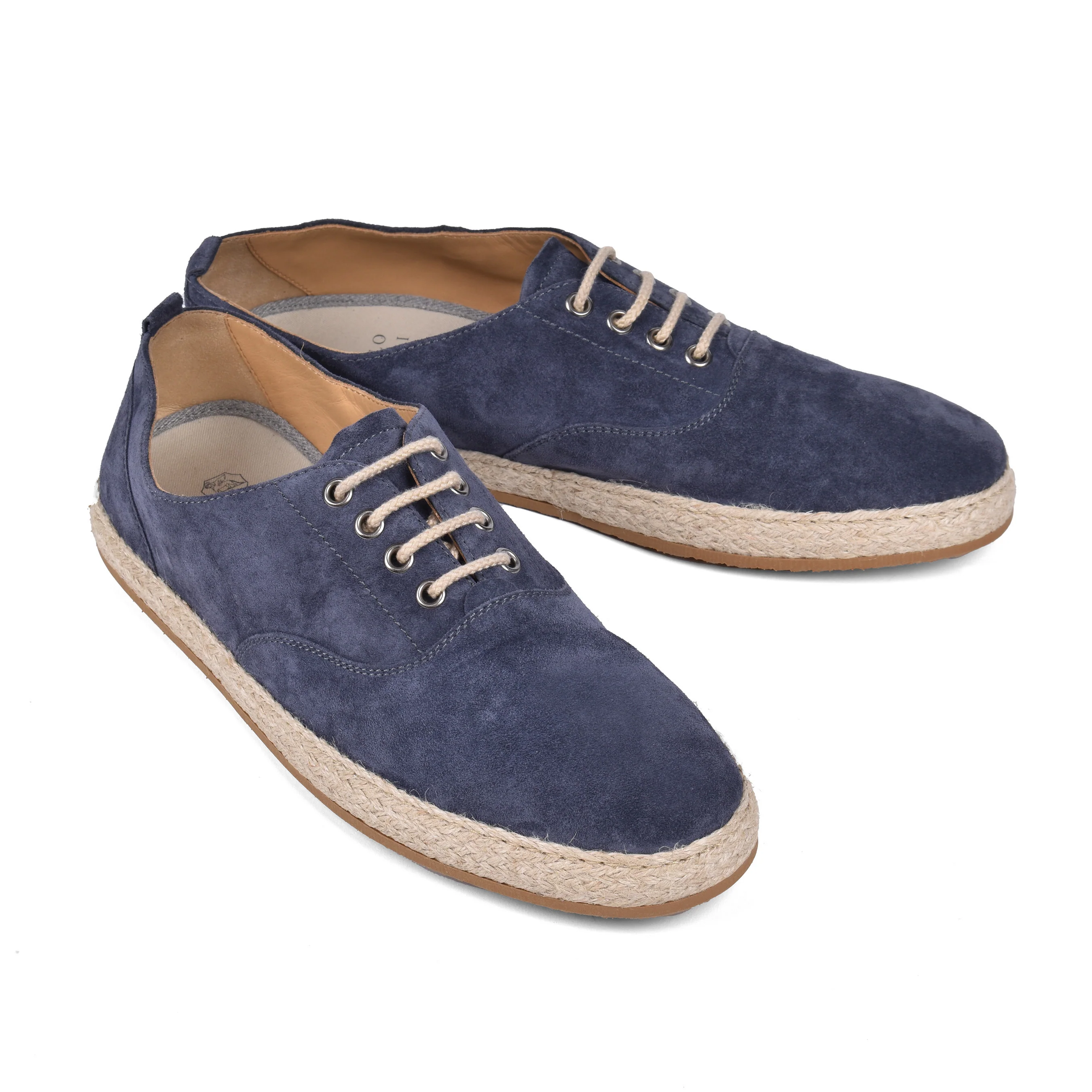 BRUNELLO CUCINELLI MEN'S DENIM BLUE SUEDE LACE UP ESPADRILLE SHOE